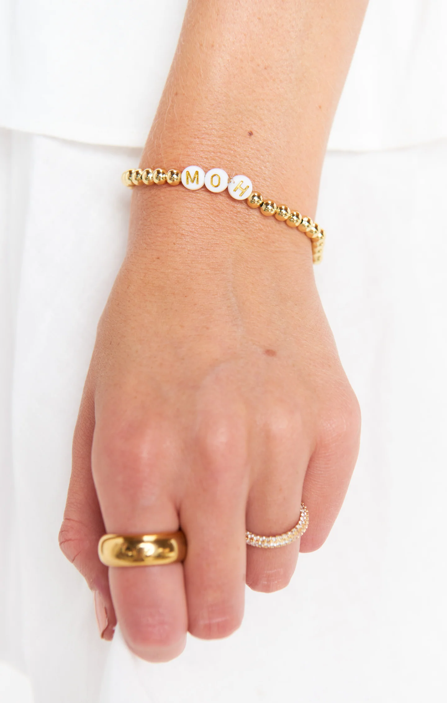 Beaded Bracelet ~ White & Gold Beads