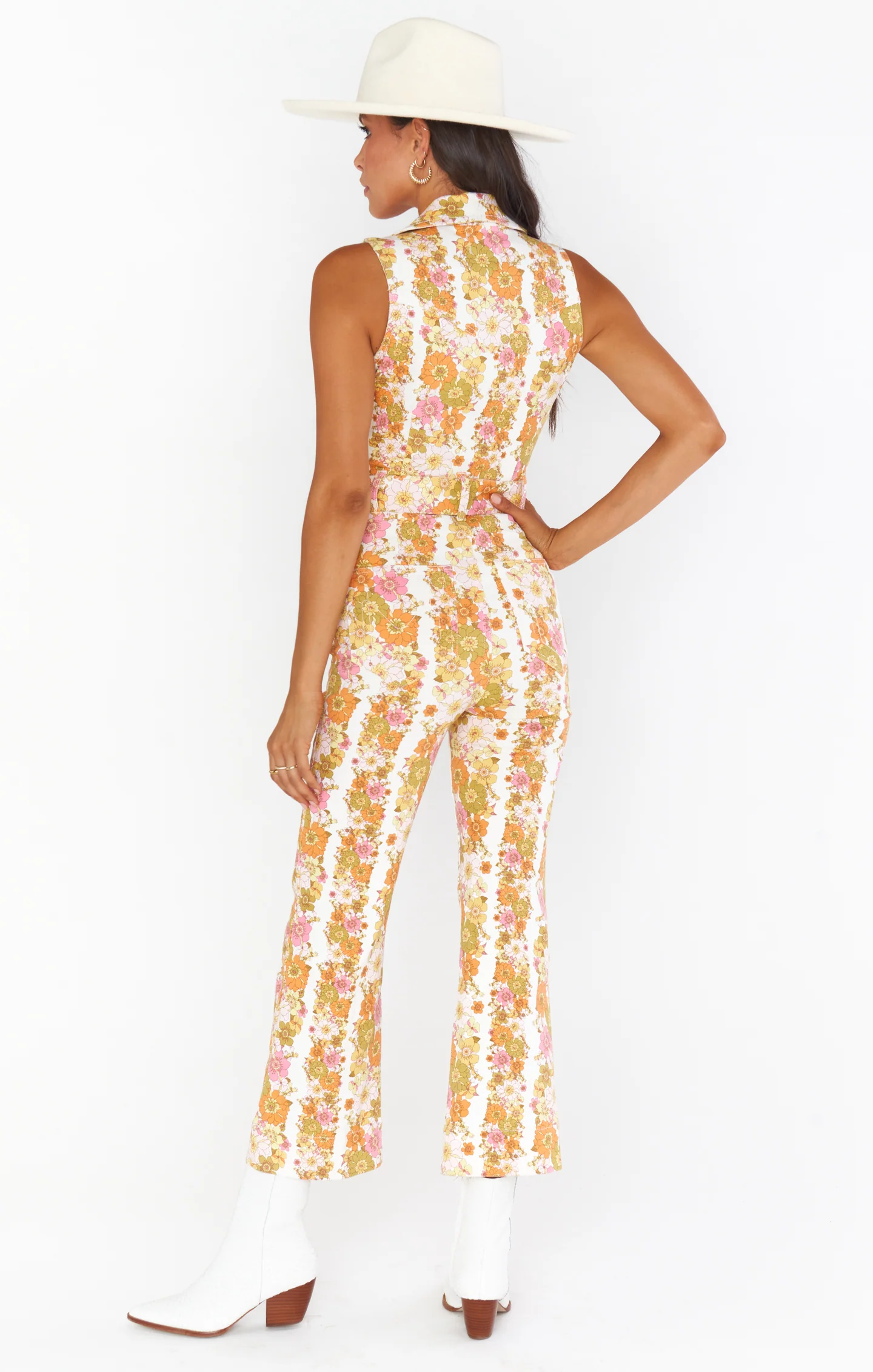 Jacksonville Cropped Jumpsuit ~ Groovy Blooms Stripe