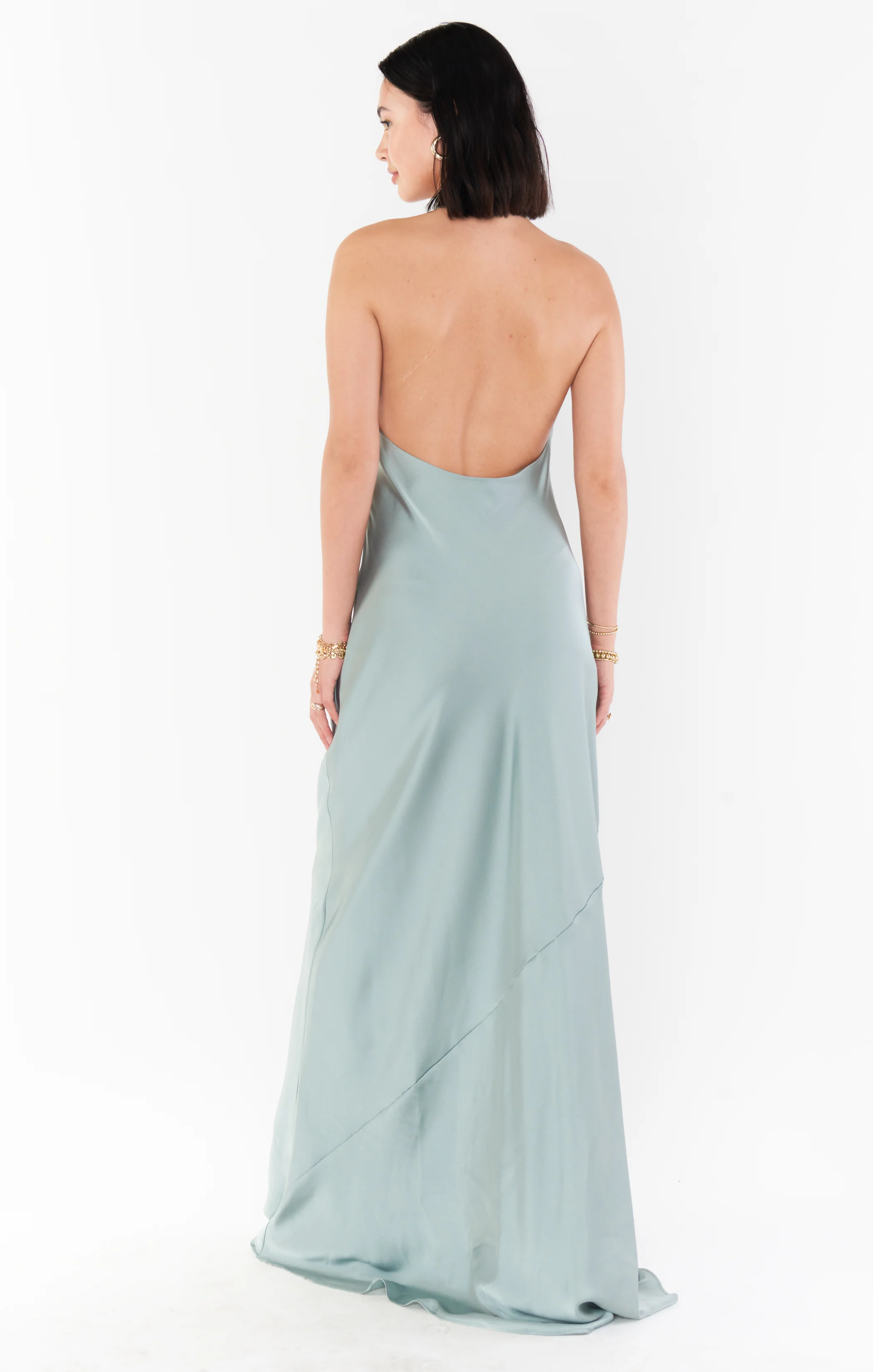 Jasmine Halter Maxi Dress ~ Silver Sage Satin