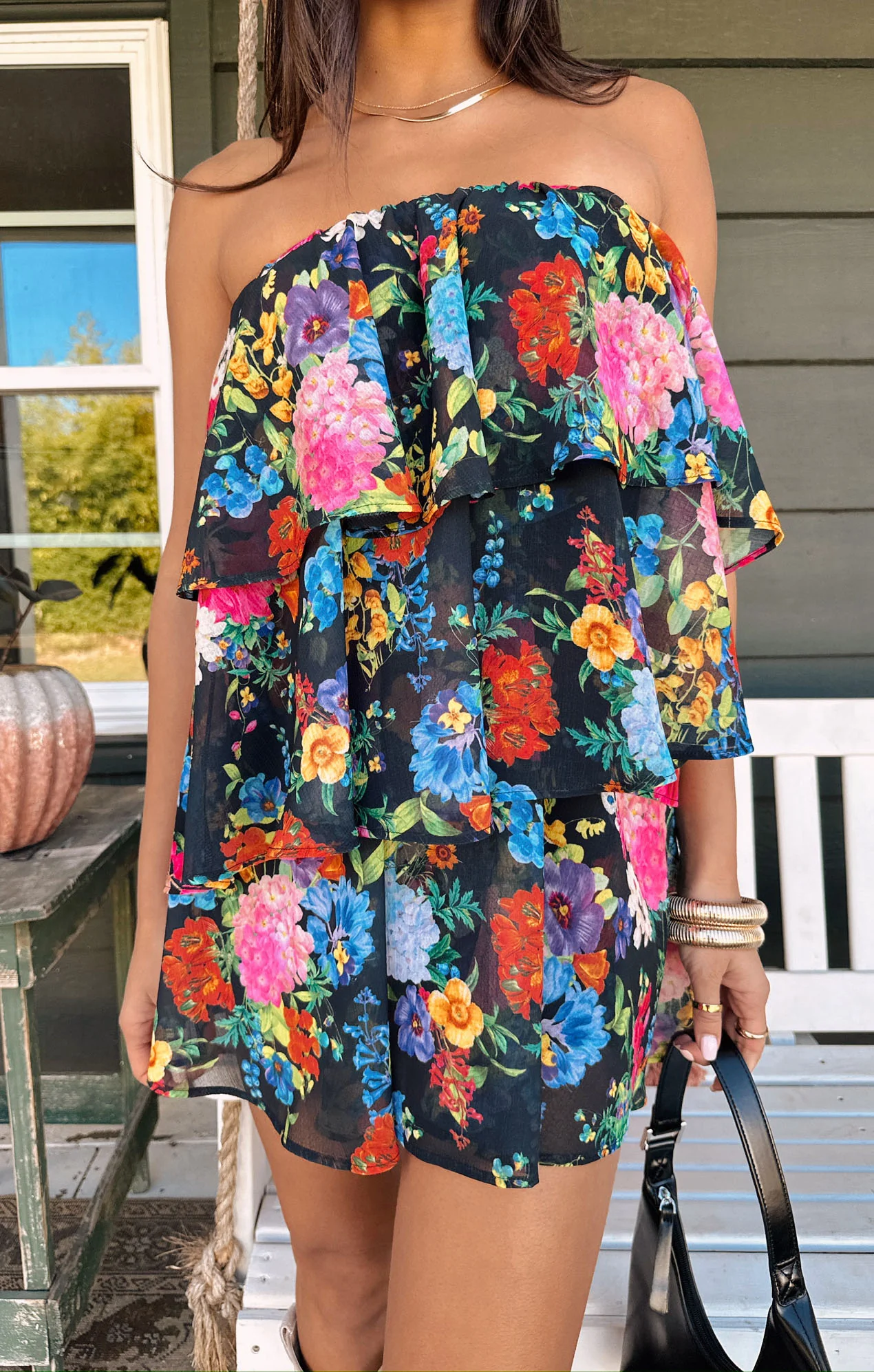 Triple Decker Romper ~ Midnight Botanical Floral