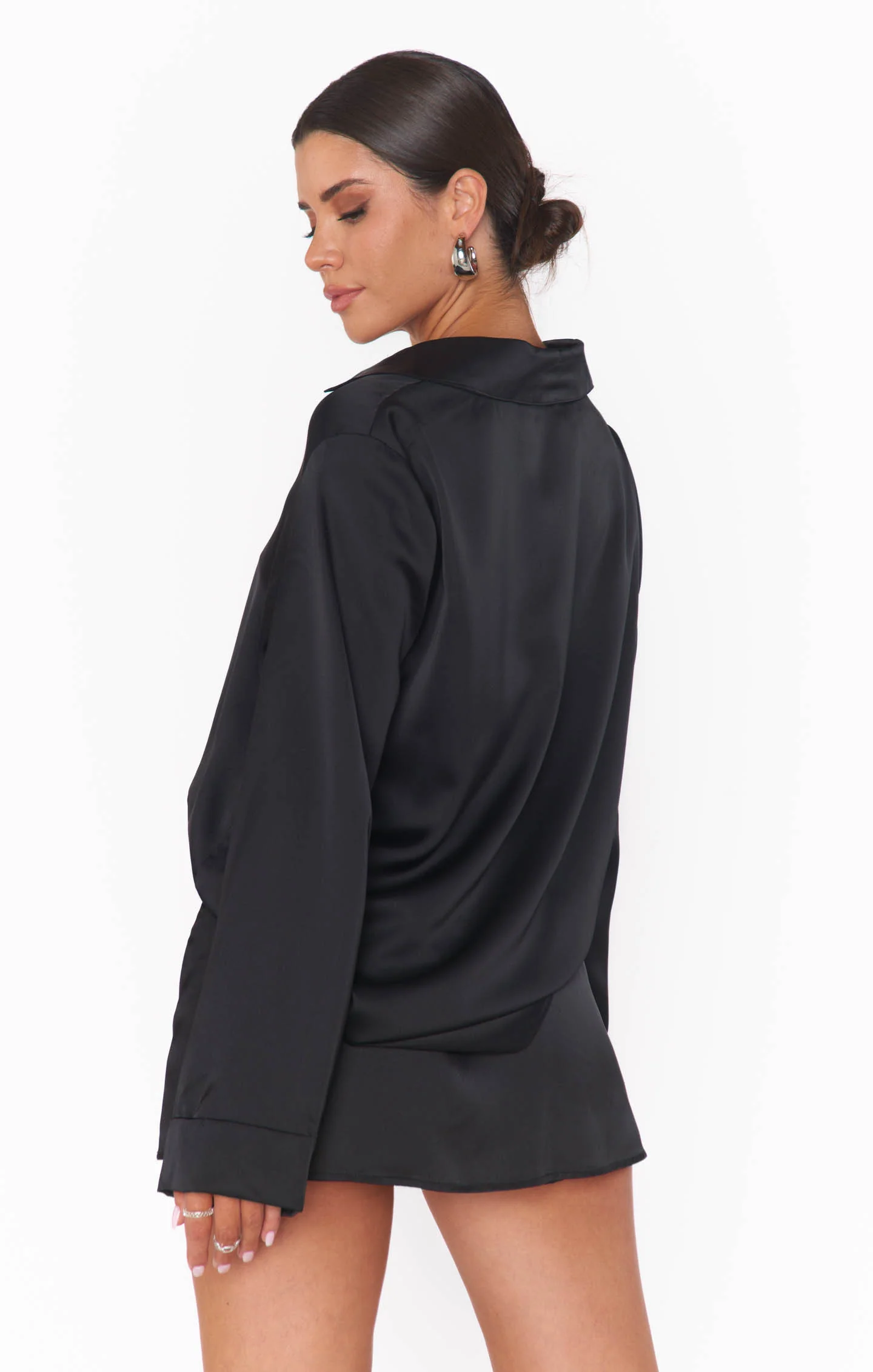 Smith Button Down ~ Black Luxe Satin