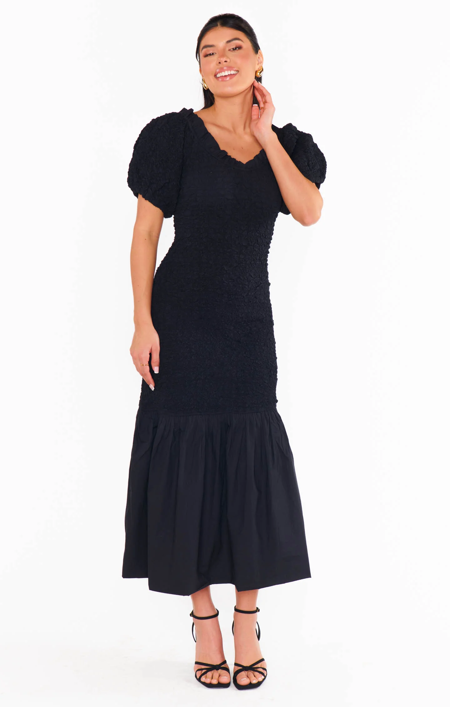 Rom Com Midi Dress ~ Black Texture Stretch