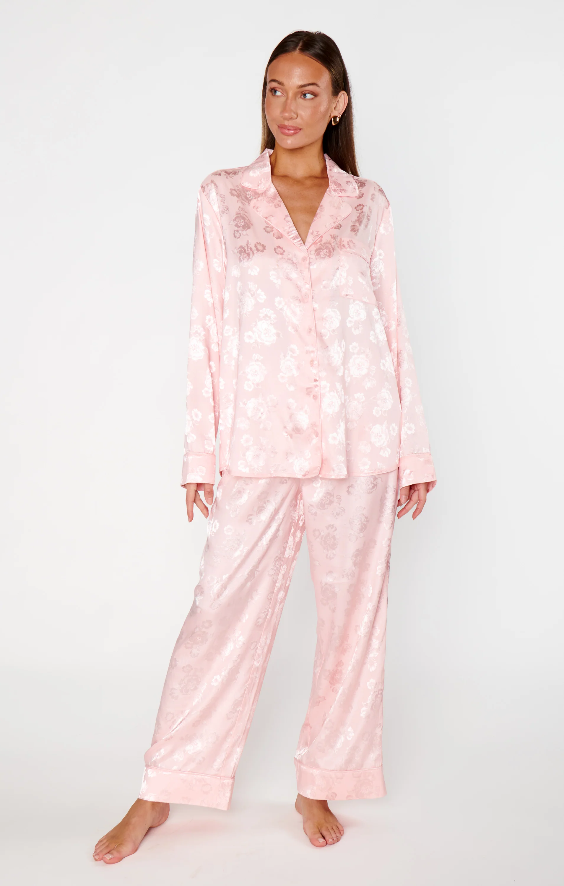 Classic Cropped PJ Set ~ Pink Floral Silky
