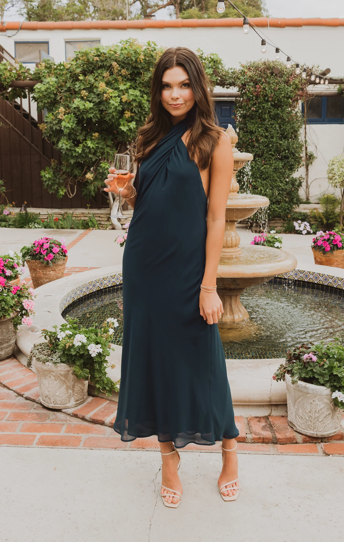 Jasmine Halter Midi Dress ~ Emerald Chiffon