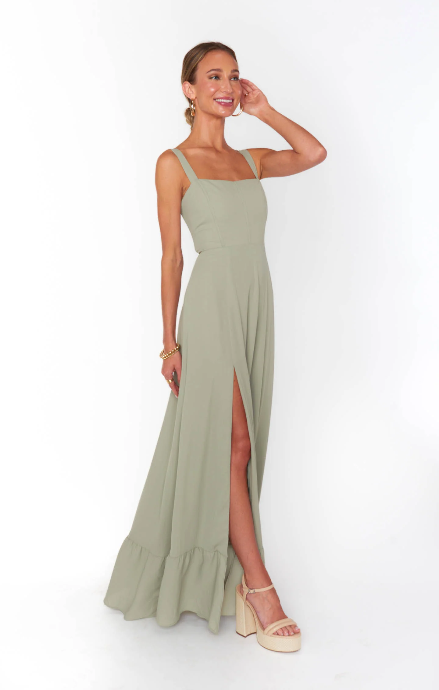 Clarissa Corset Dress ~ Moss Green Crisp