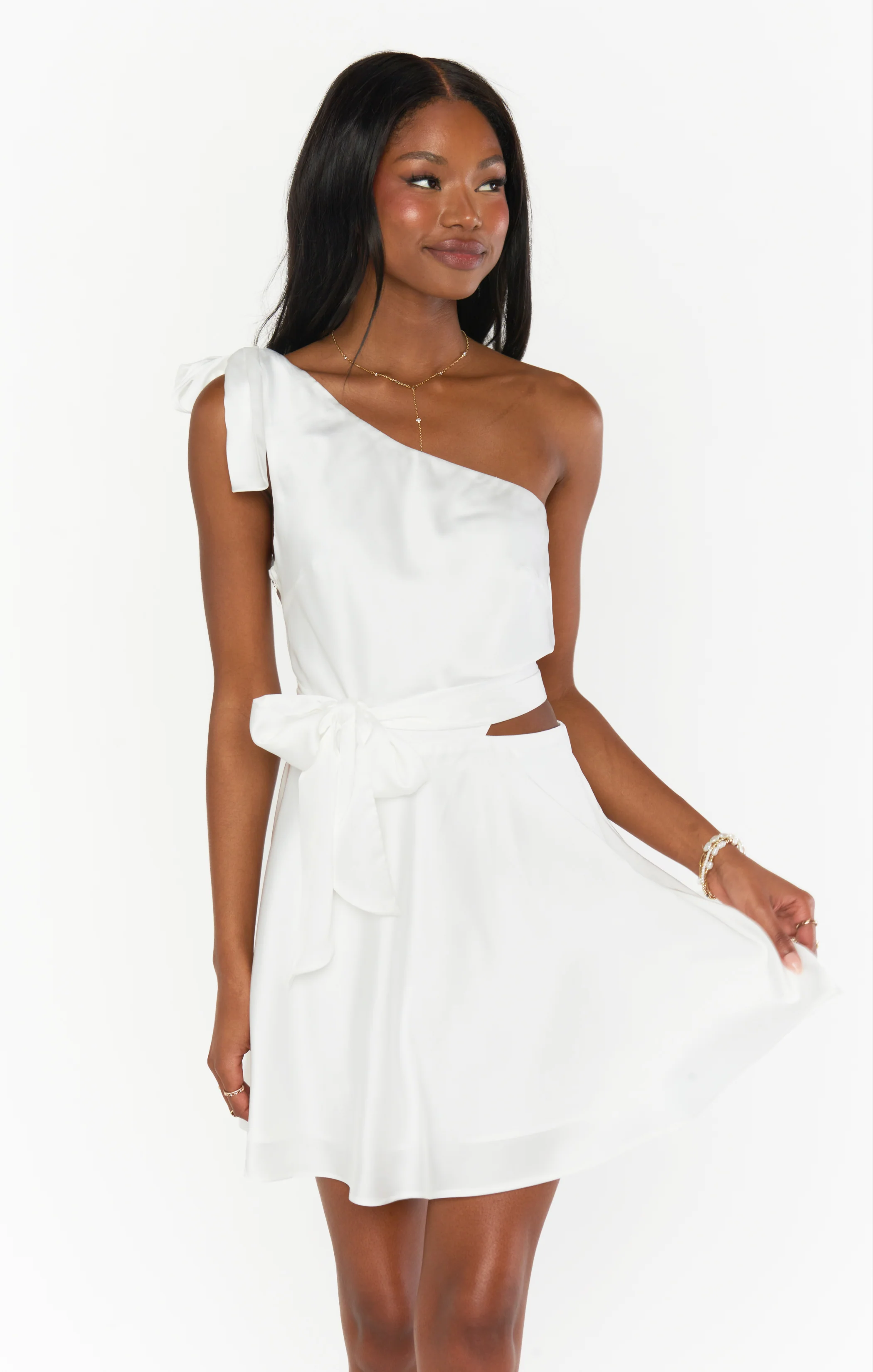 Elena Tie Mini Dress ~ White Silk