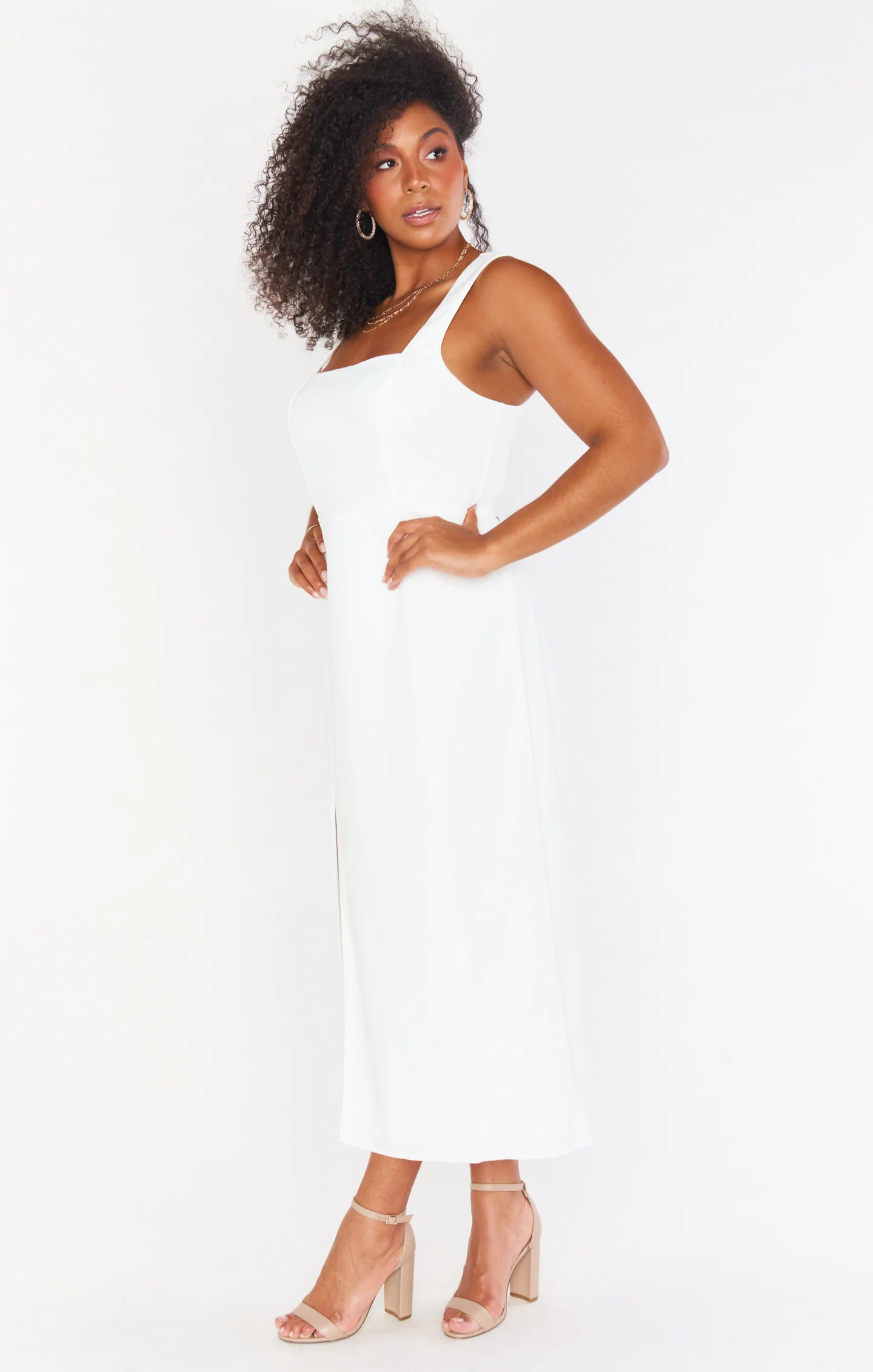 Luna Midi Dress ~ White Stretch