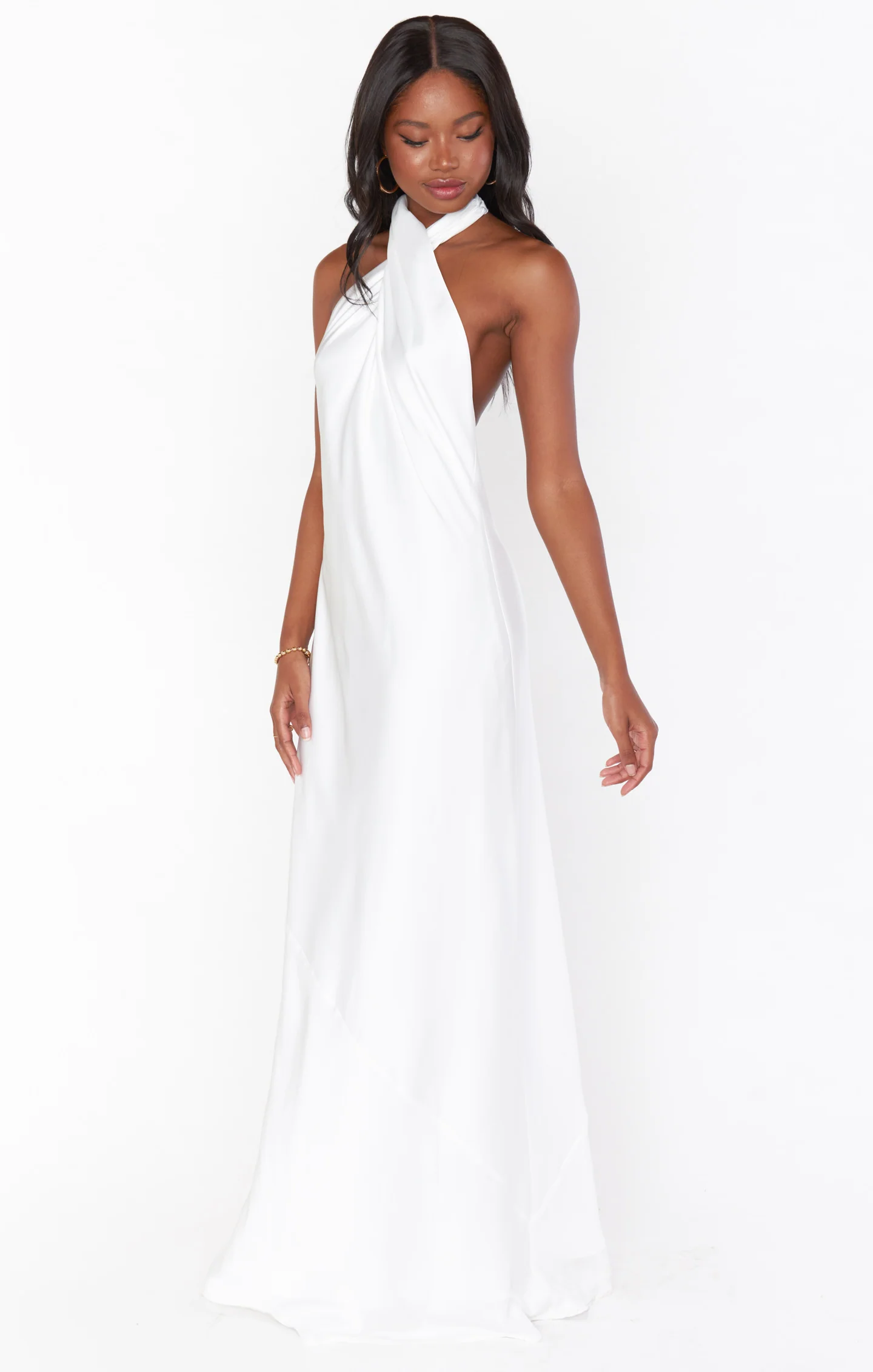 Jasmine Halter Maxi Dress ~ Ivory Luxe Satin