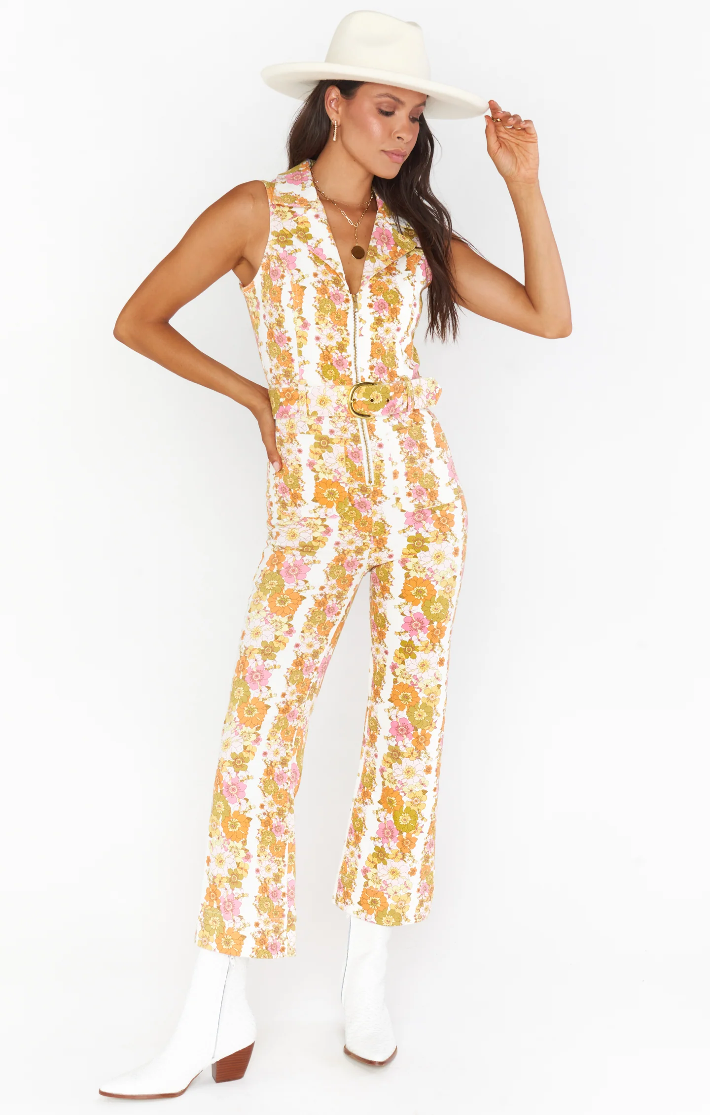 Jacksonville Cropped Jumpsuit ~ Groovy Blooms Stripe