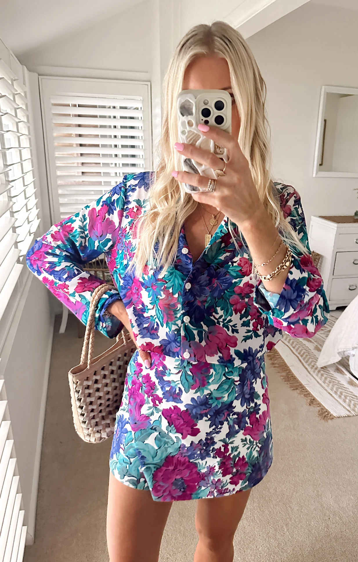 Smith Button Down ~ Magenta Blooms