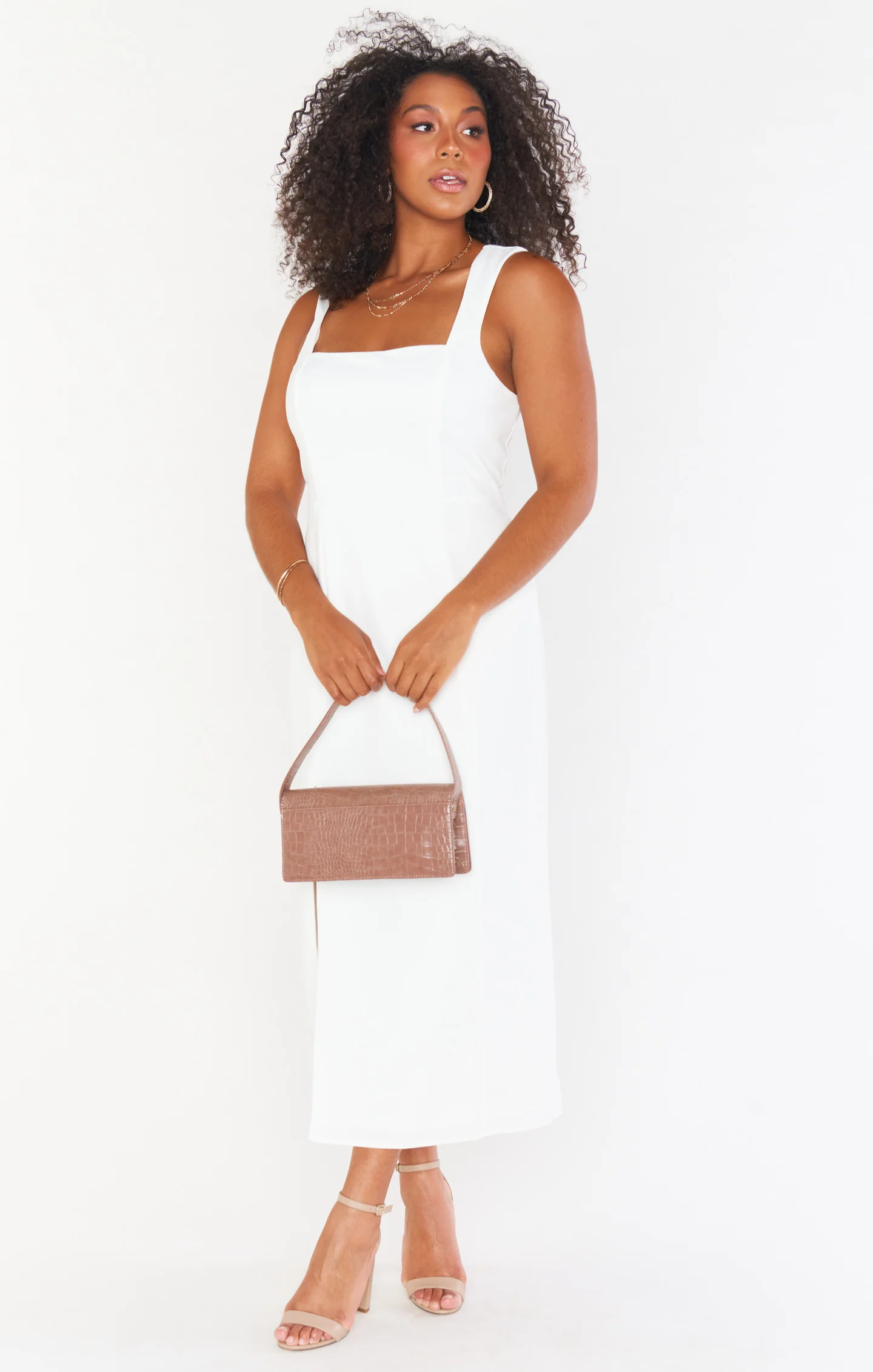 Luna Midi Dress ~ White Stretch