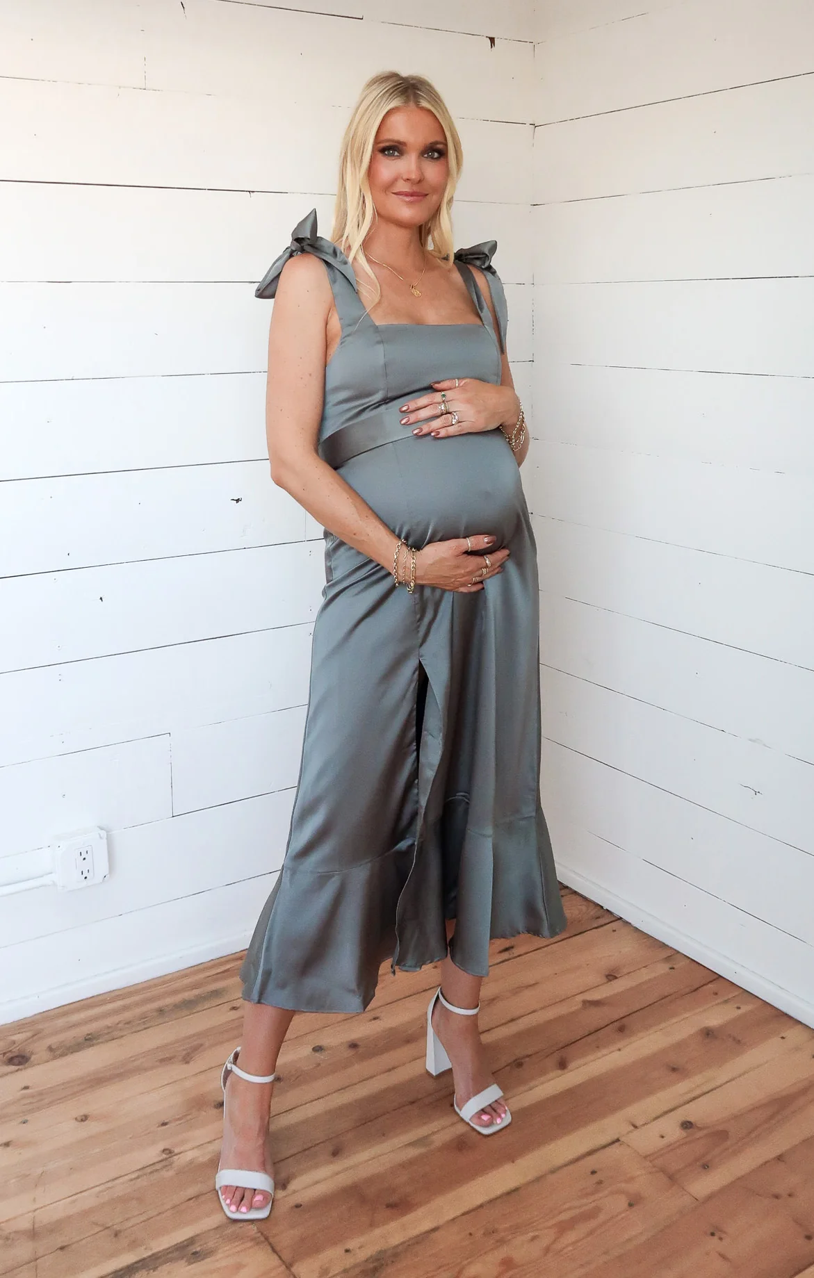 Claire Midi Dress ~ Deep Sage Luxe Satin