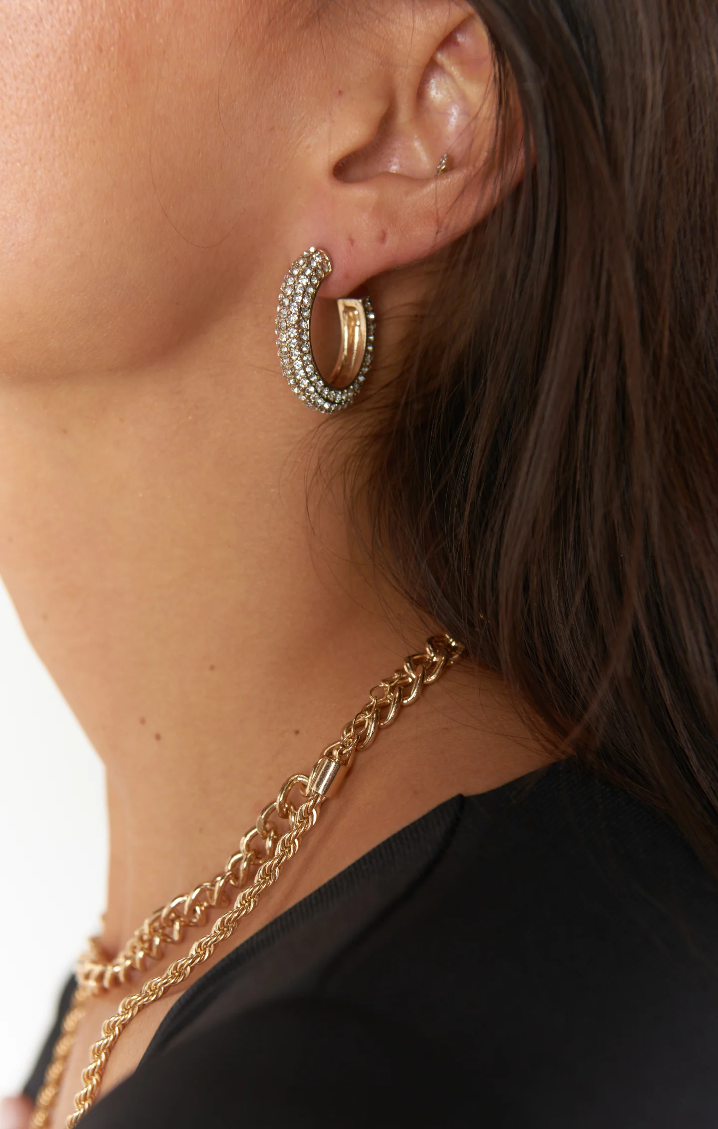 Blinged Out Hoop Earrings ~ Gold