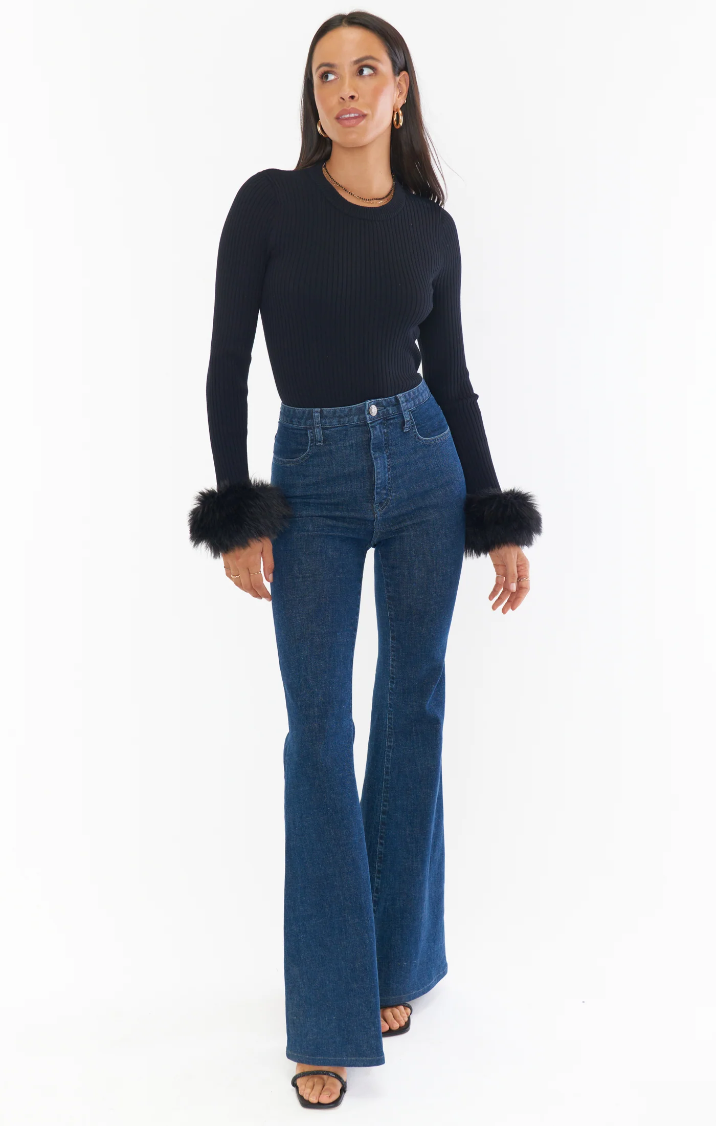 Confused Top ~ Black Knit with Faux Fur