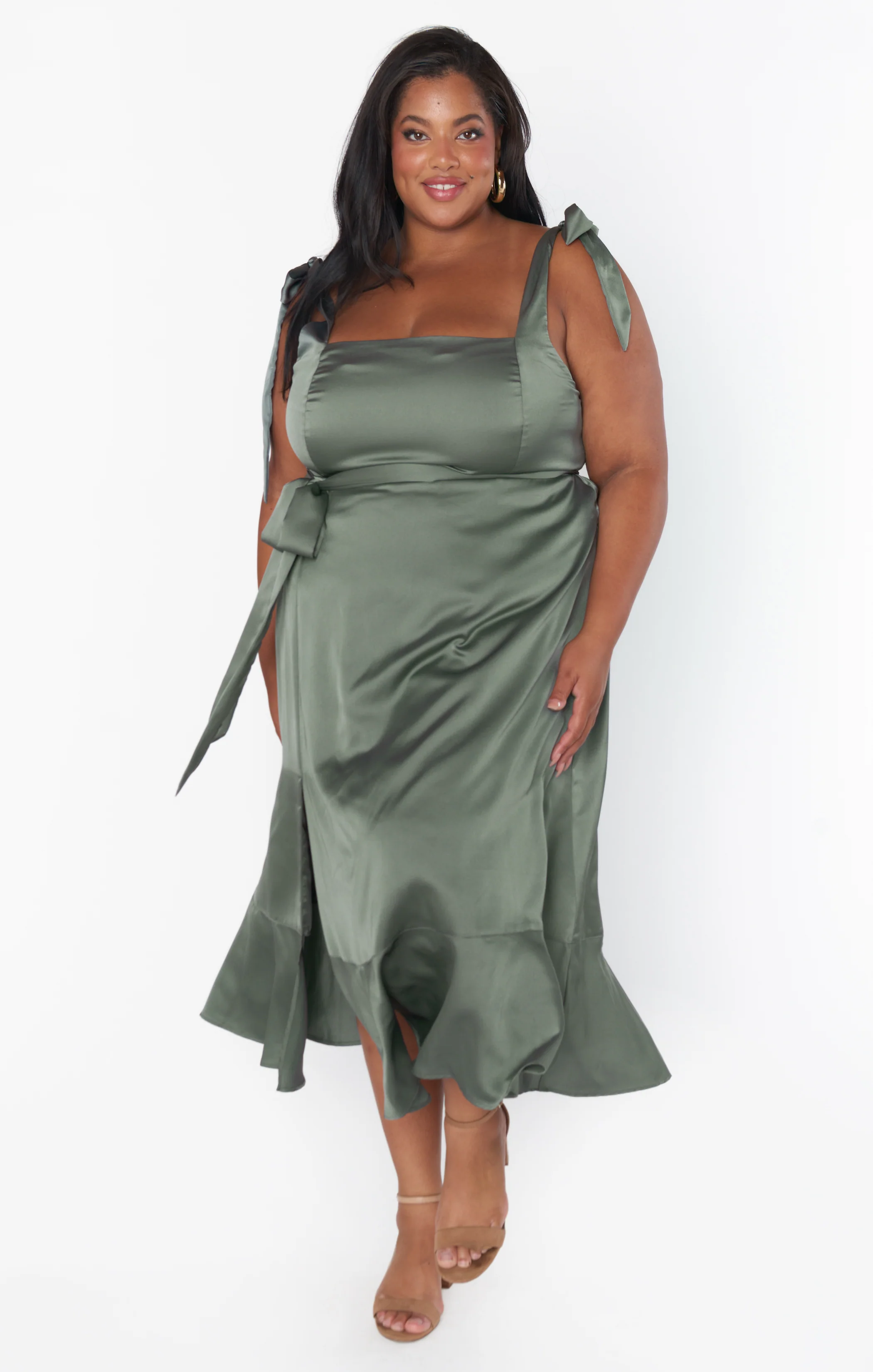 Claire Midi Dress ~ Deep Sage Luxe Satin