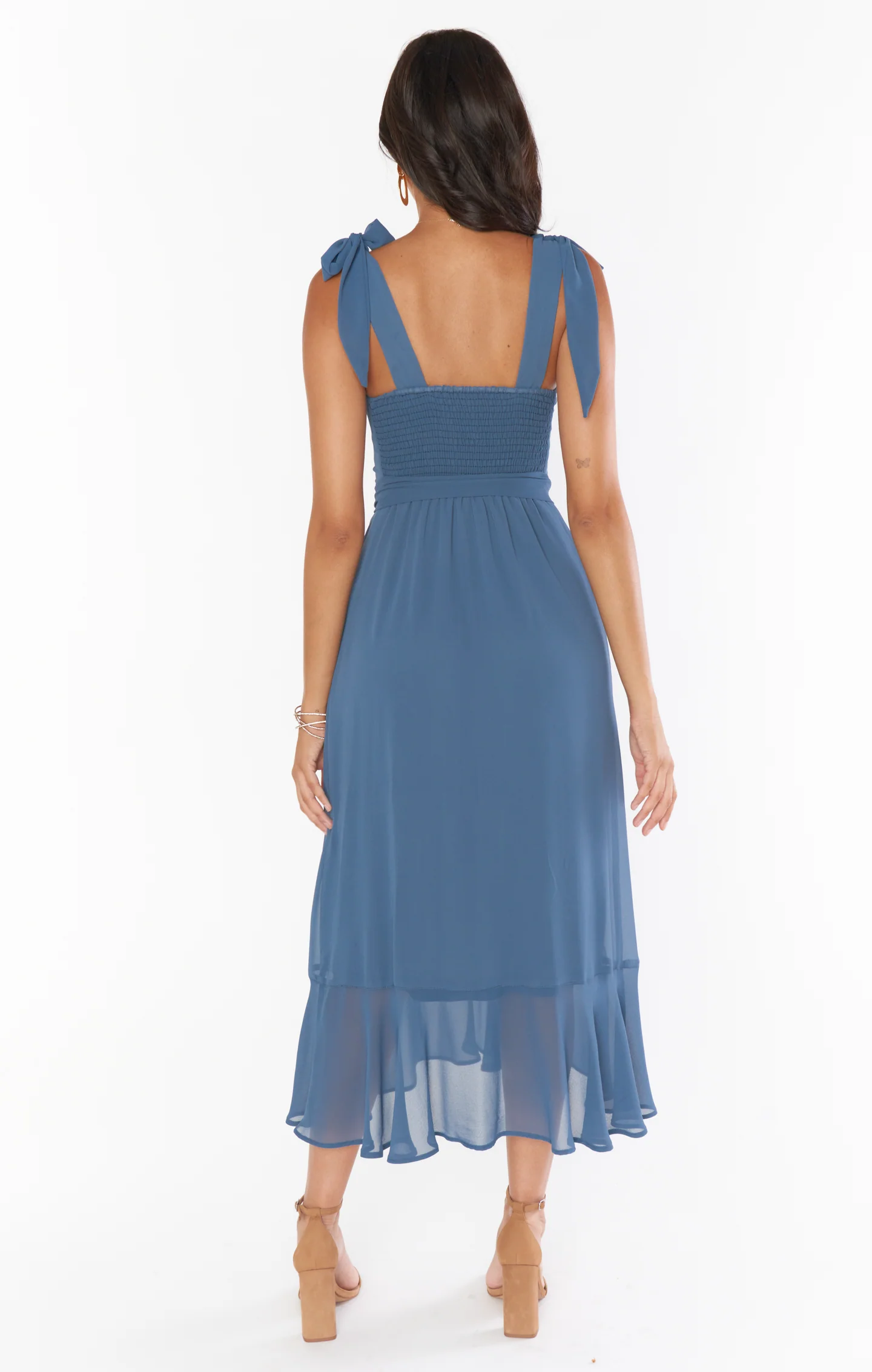 Claire Midi Dress ~ Misty Blue Chiffon