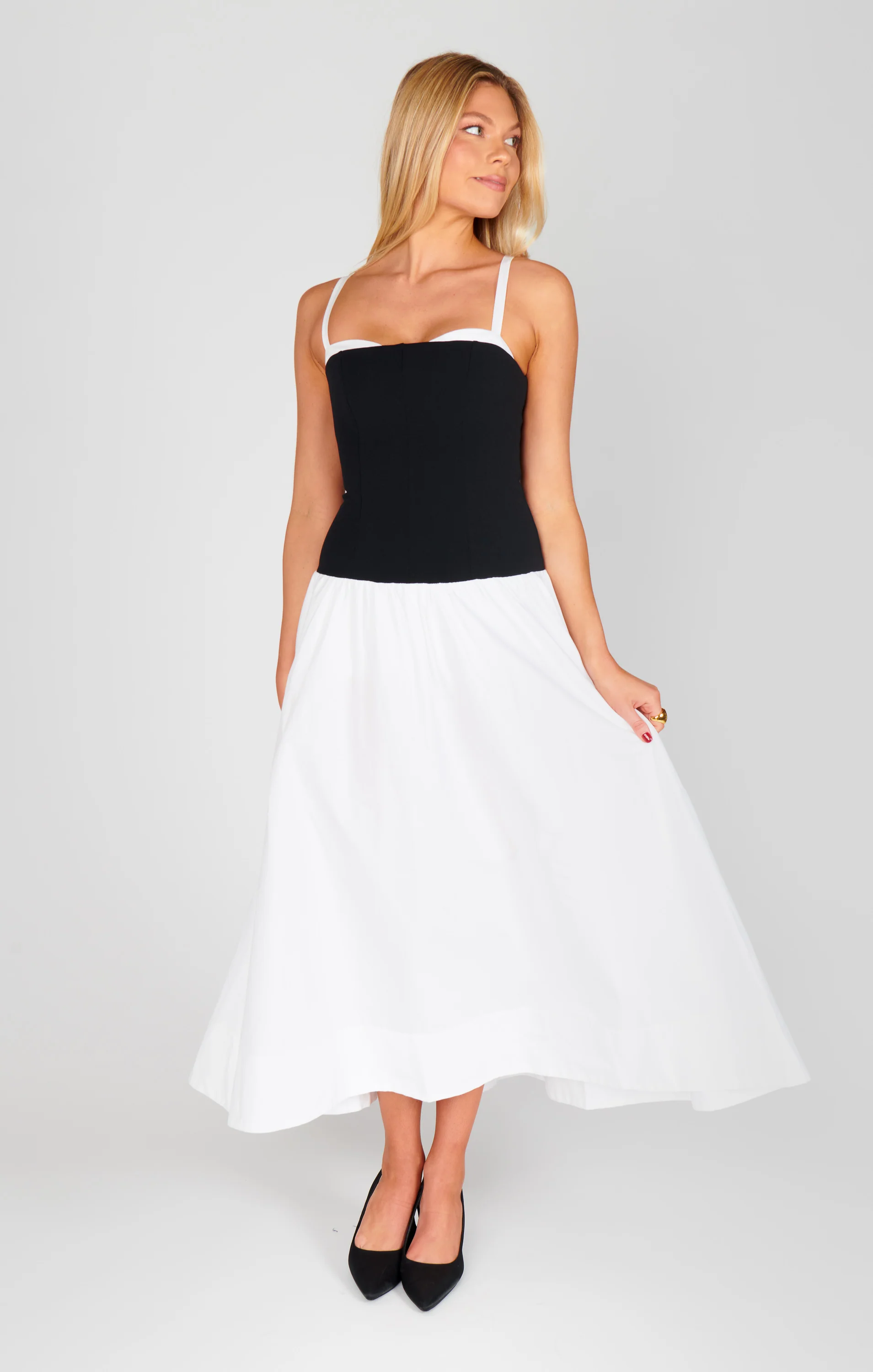 Hepburn Midi Dress ~ Black and White