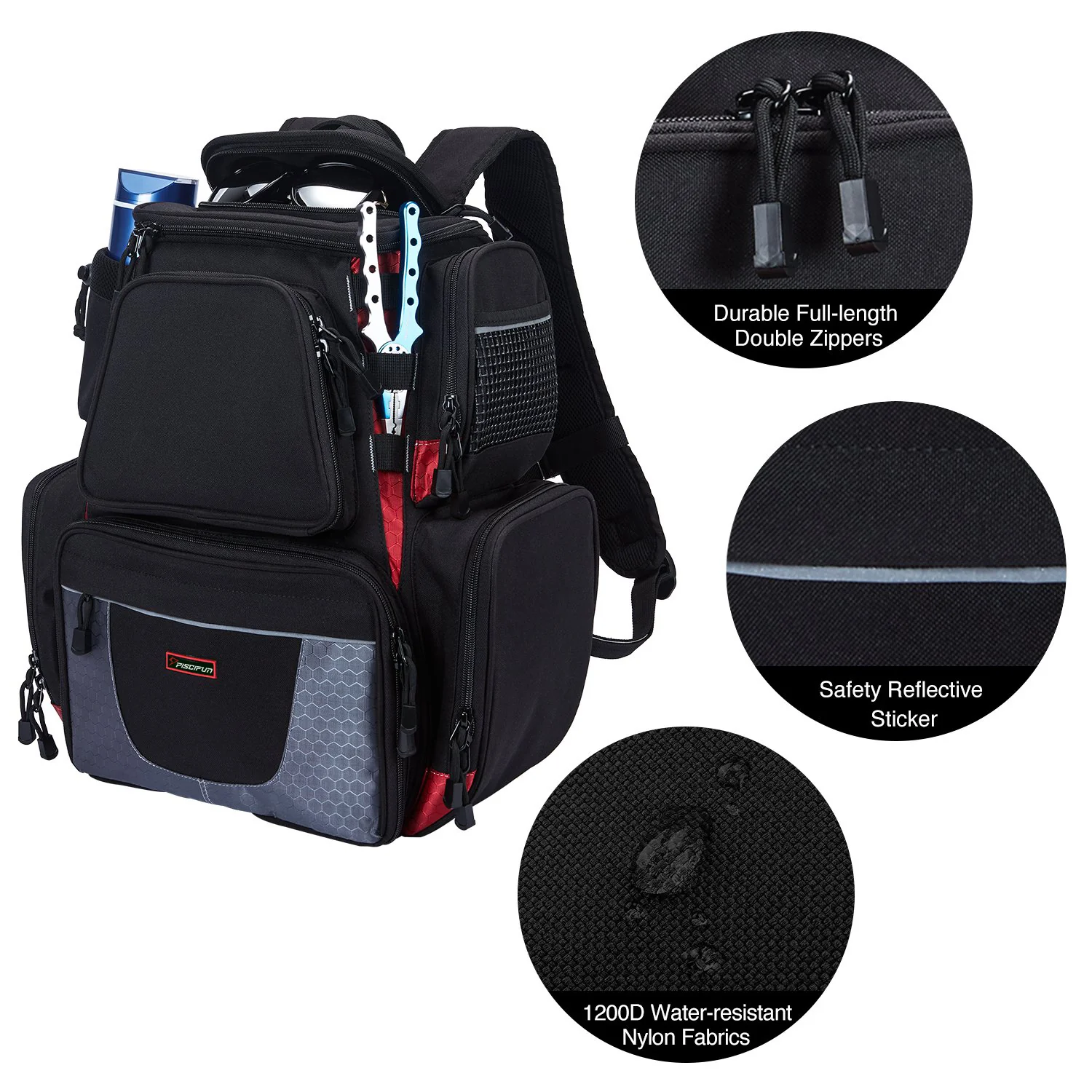 Piscifun® Fishing Tackle Backpack With 4 Trays Large Fishing Gear Bag