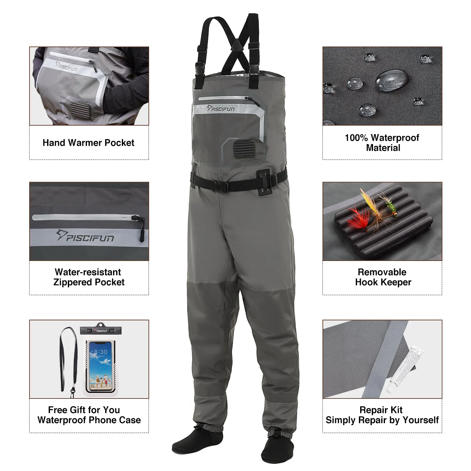 Piscifun® Breathable Chest Waders Stocking Foot Waders Fishing Waders