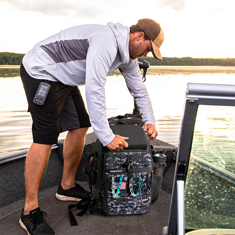 Piscifun Fishing Backpack with Rod & Gear Holder Black