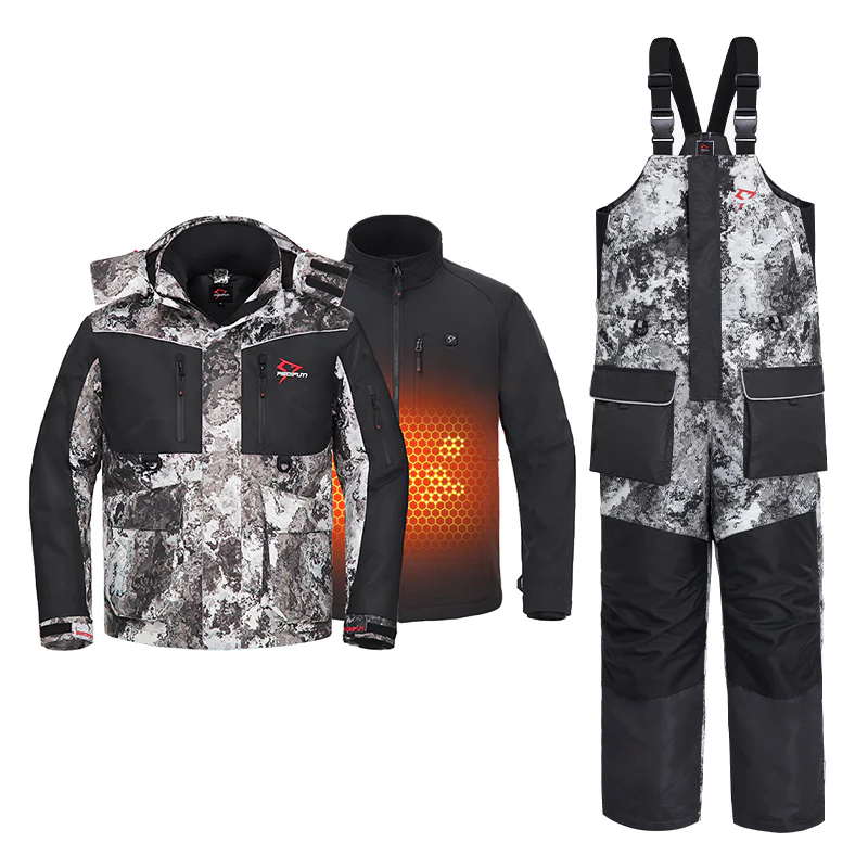 Piscifun Ice Fishing Suit,3 in 1 Heated Jacket,Waterproof Fishing Bib