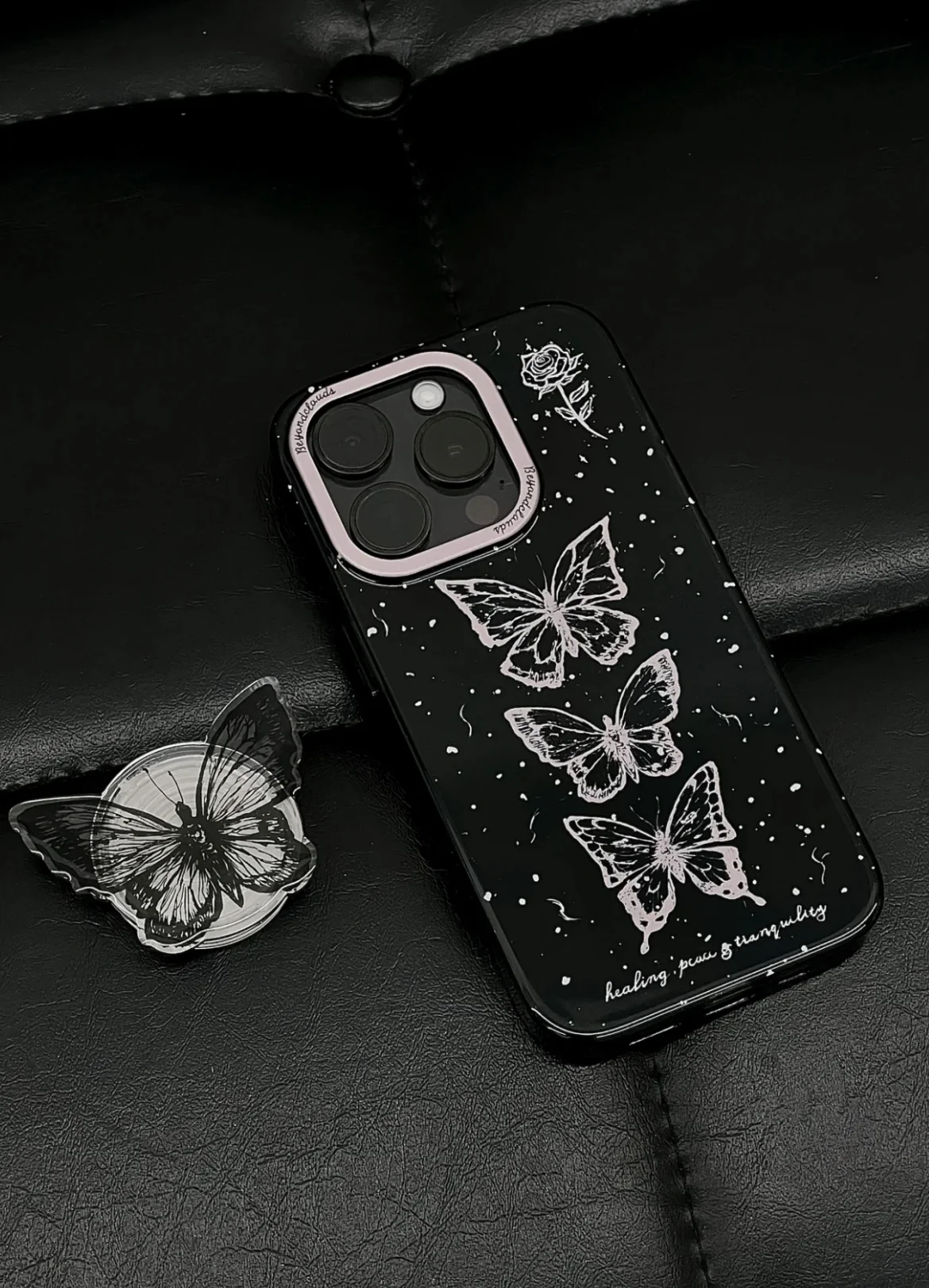 Black Pink Butterflies Printed Phone Case