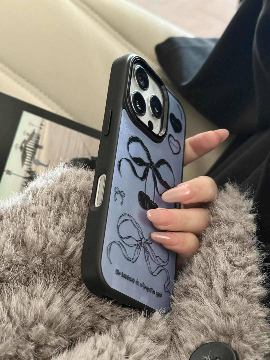 Blue Cherry Bow Printed Phone Case