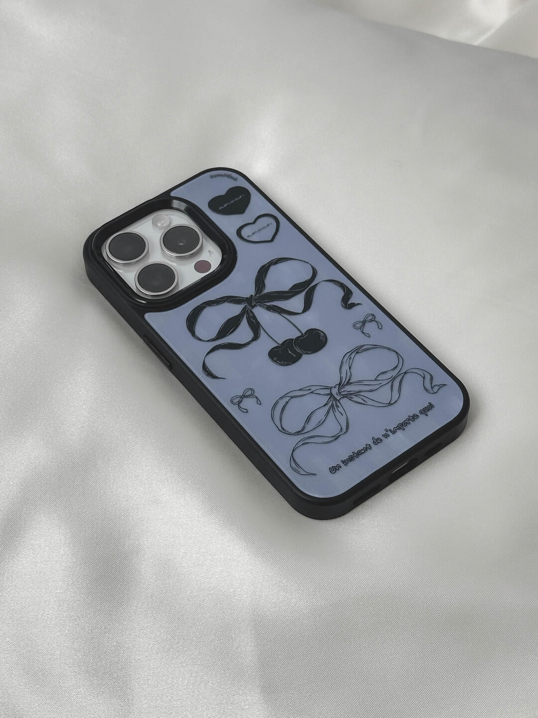 Blue Cherry Bow Printed Phone Case