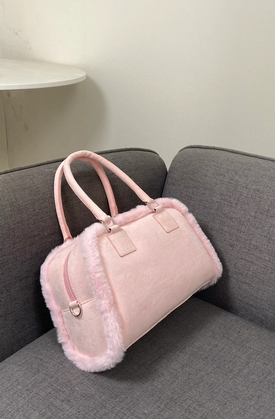 Pink Plush Crossbody Handbag