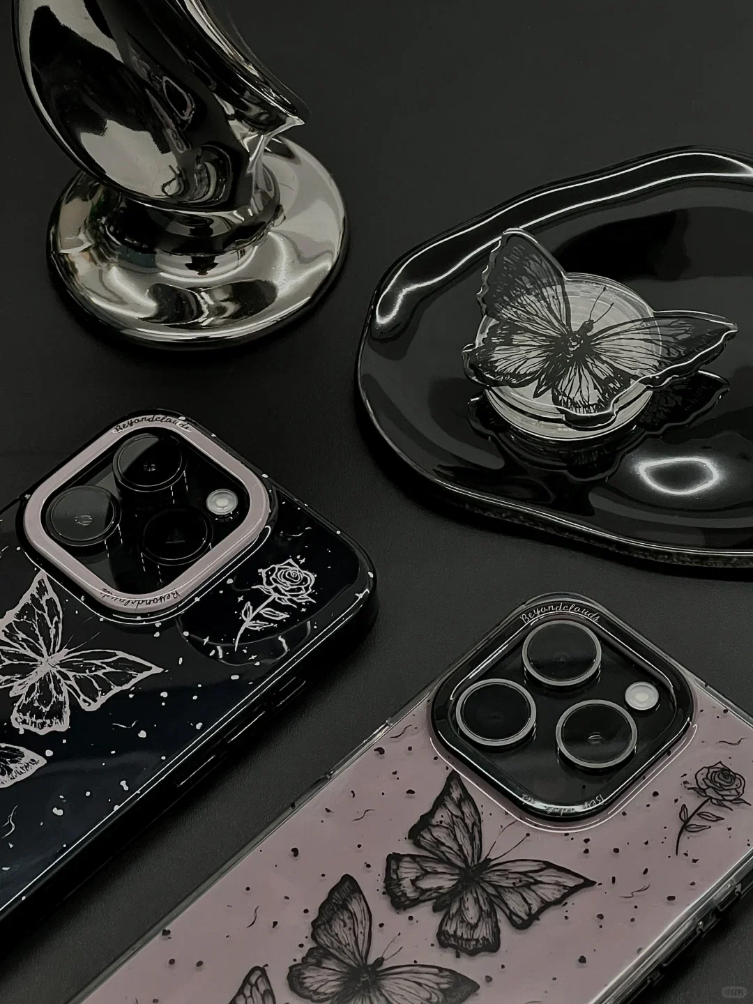 Black Pink Butterflies Printed Phone Case