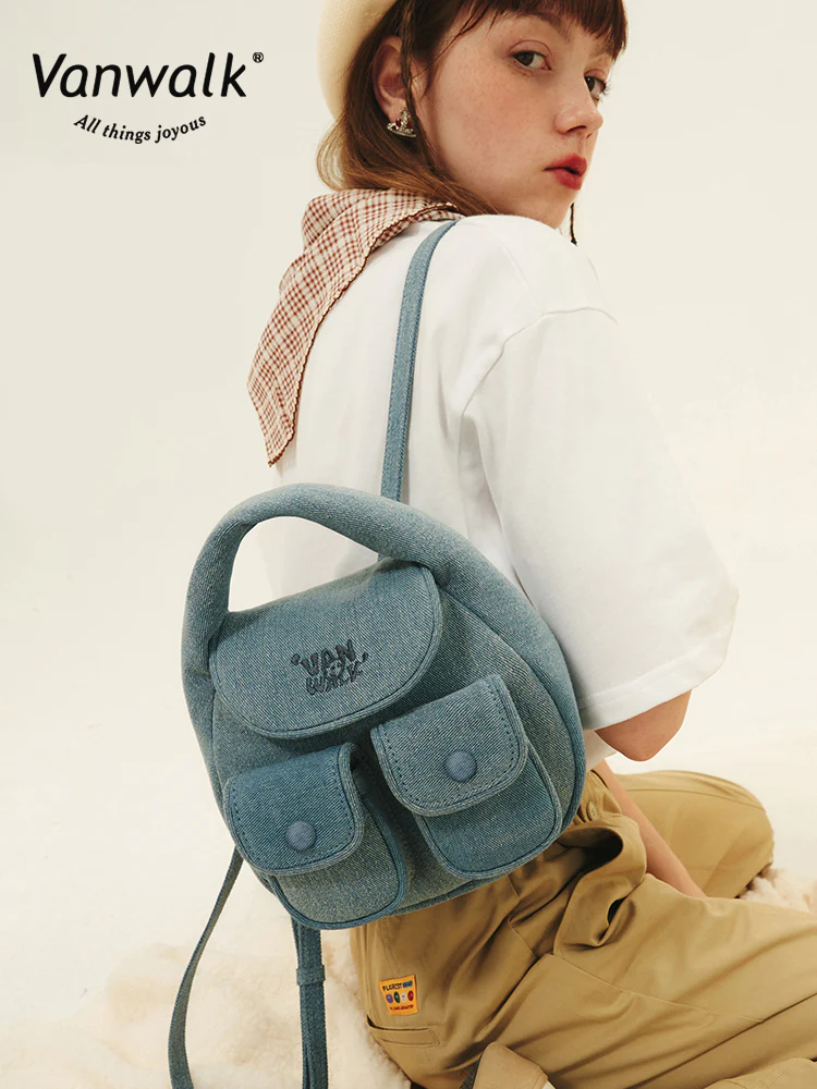 Pocket Tote Crossbody Denim Bag