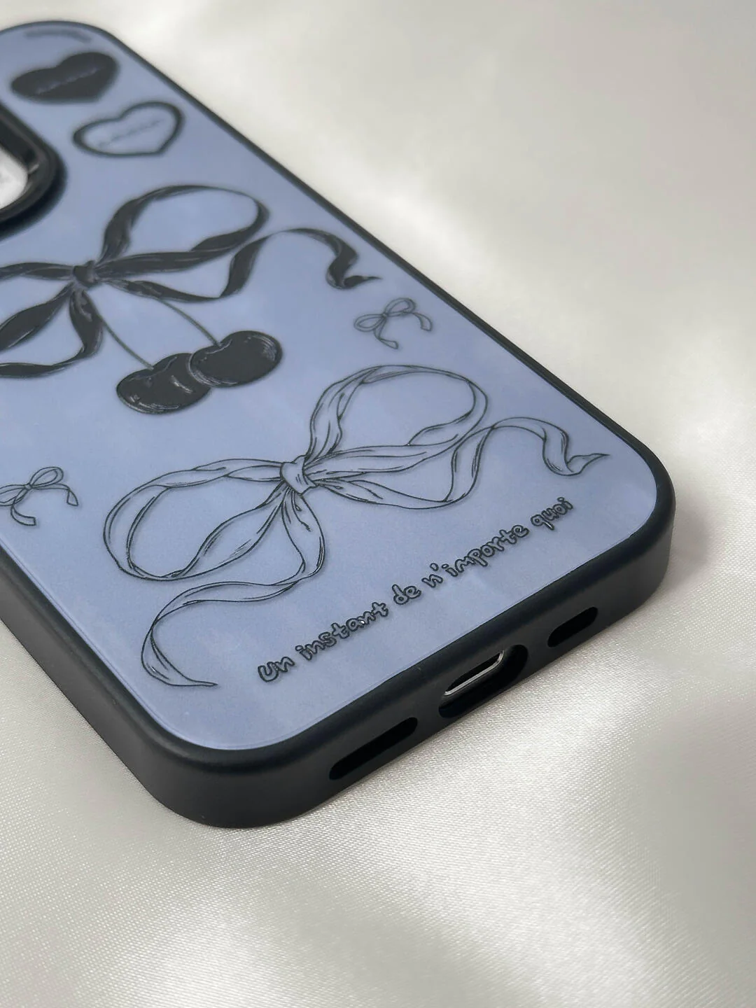 Blue Cherry Bow Printed Phone Case