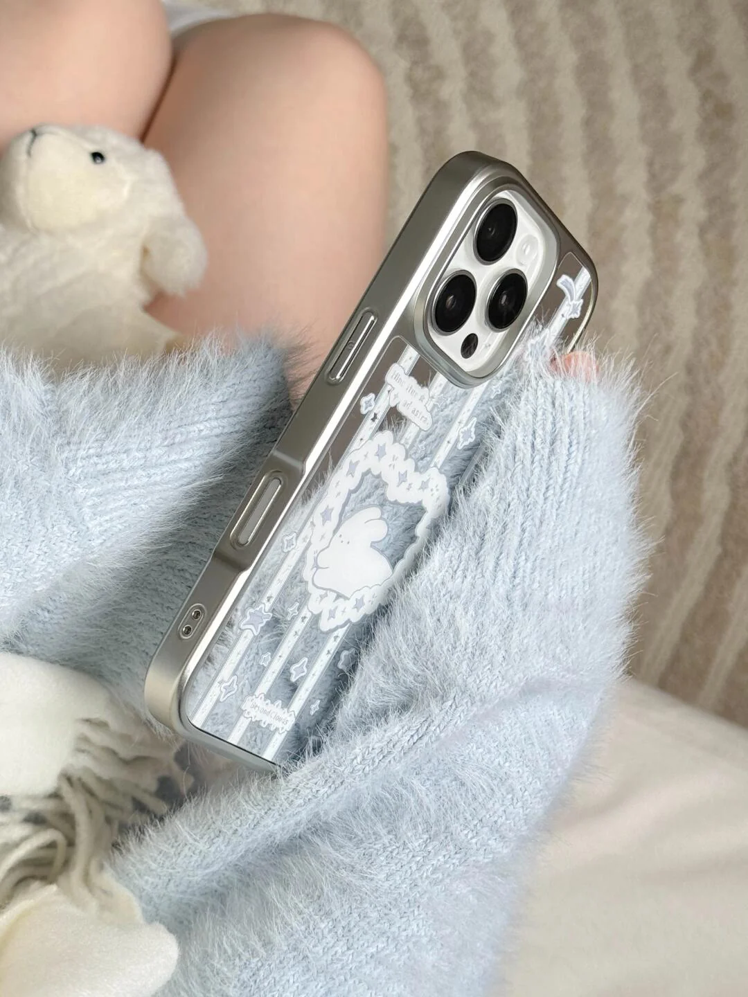 Blue Heart Bunny Printed Phone Case