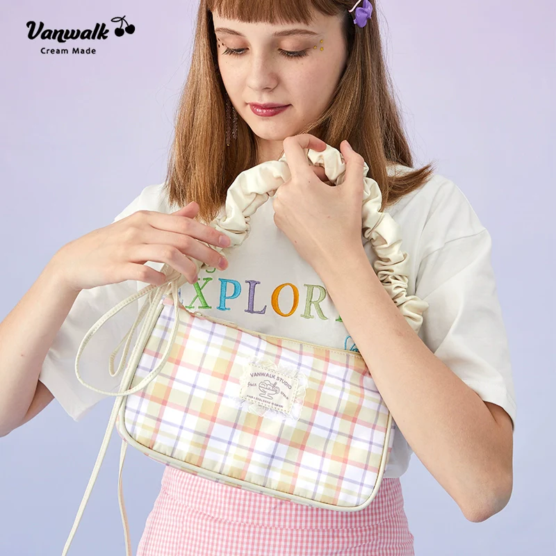 Sweet Plaid Baguette Hobo Bag