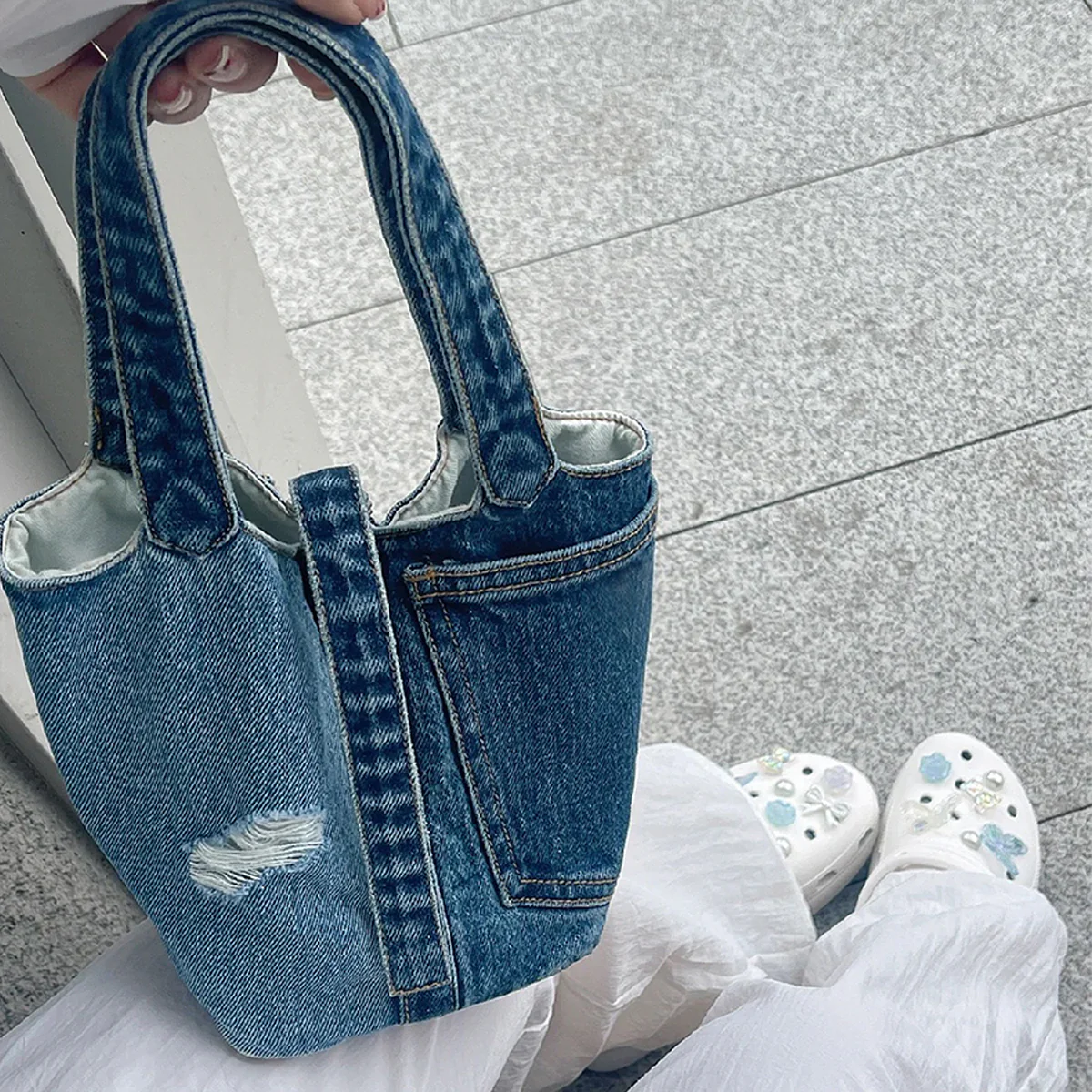 Denim Bucket Bag