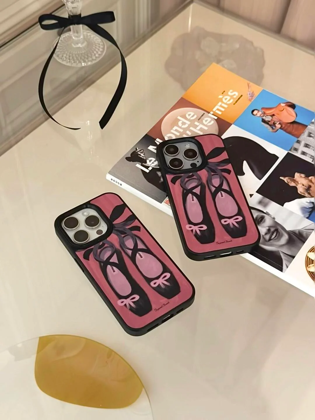 Black Pink Ballet Shoes Printed Phone Case