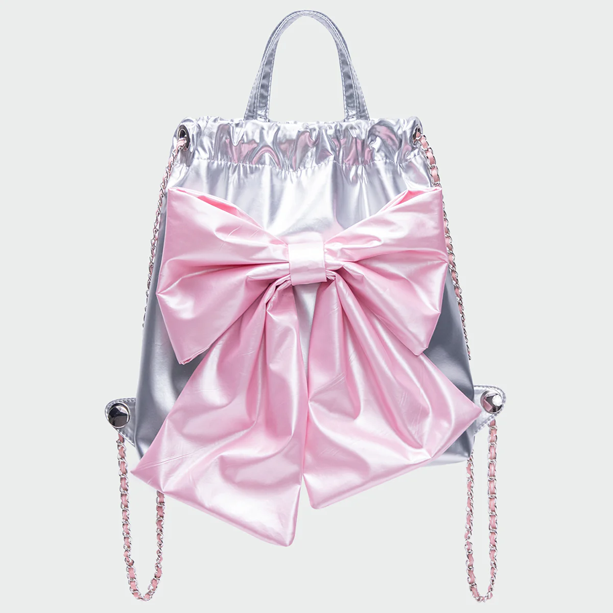 Pink Bow Tie Silver Hobo Bag