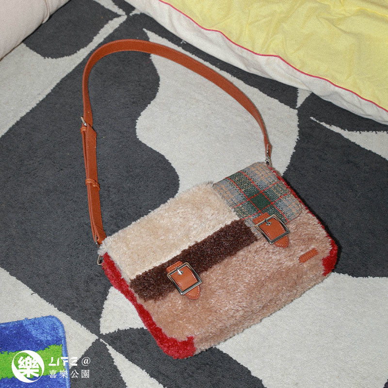 Plush Plaid Crossbody Bag