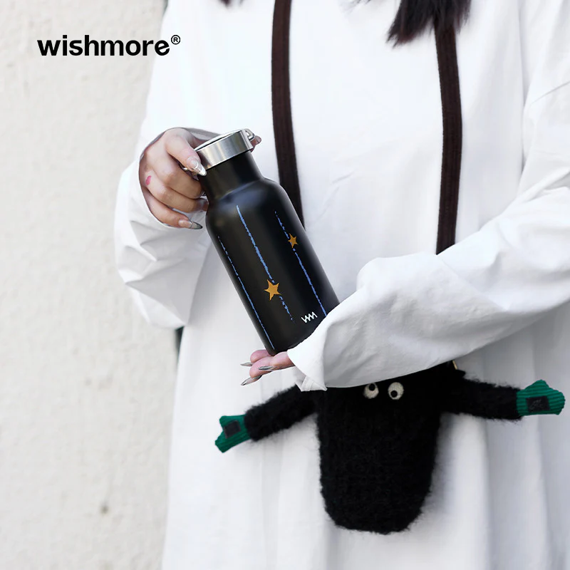 Thermos Cup with Cartoon Plush Monster Crossbody Bag