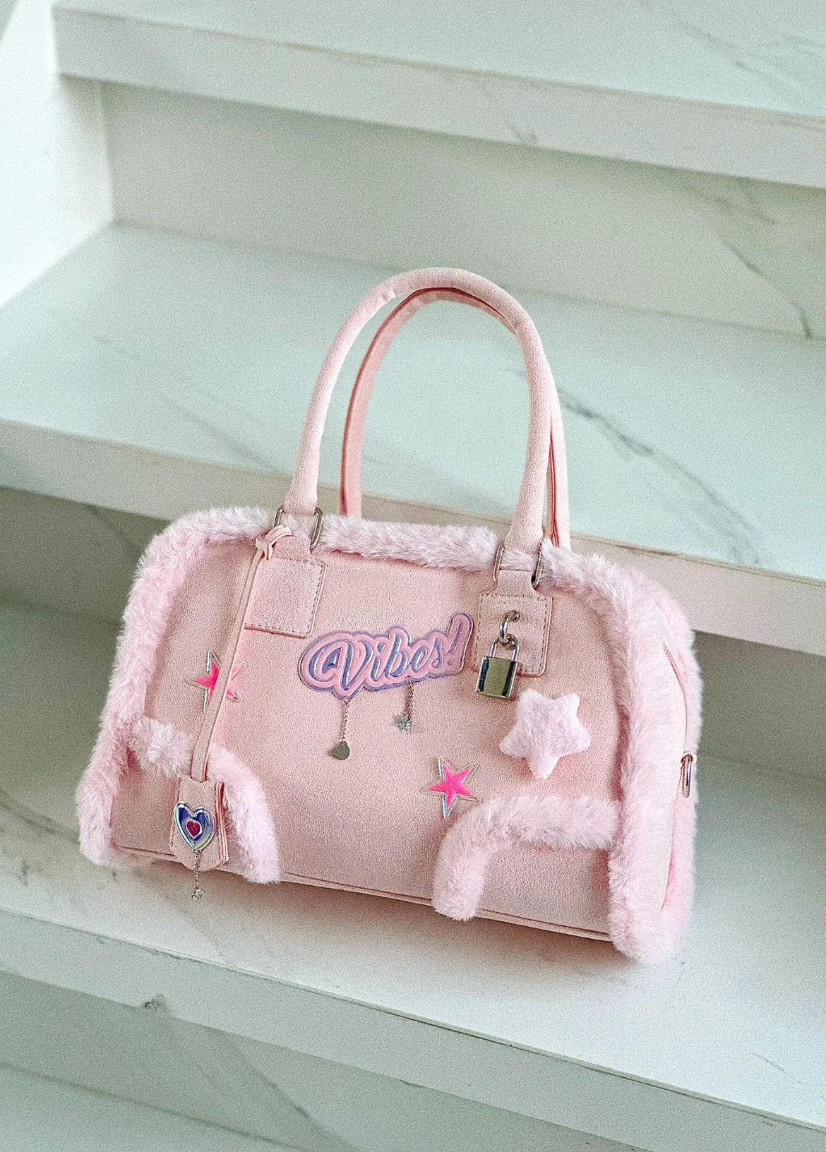 Pink Plush Crossbody Handbag