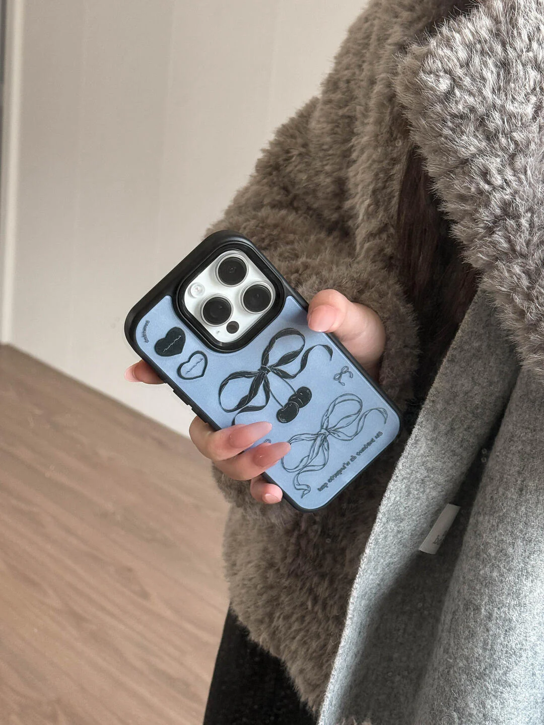 Blue Cherry Bow Printed Phone Case