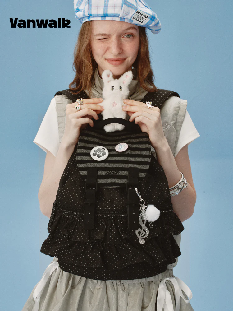 Vanwalk Lace Polka Dot Ballerina Backpack