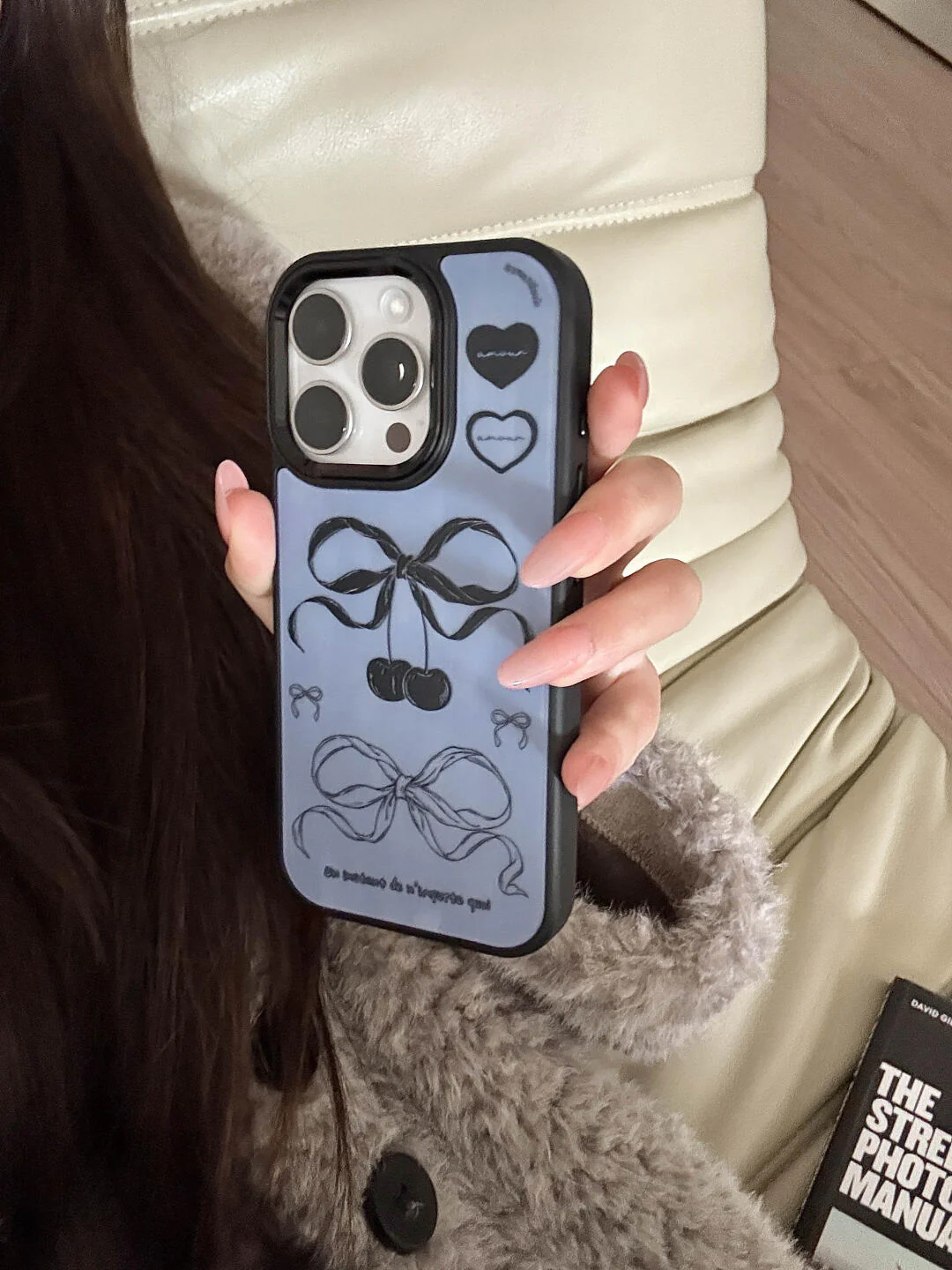 Blue Cherry Bow Printed Phone Case