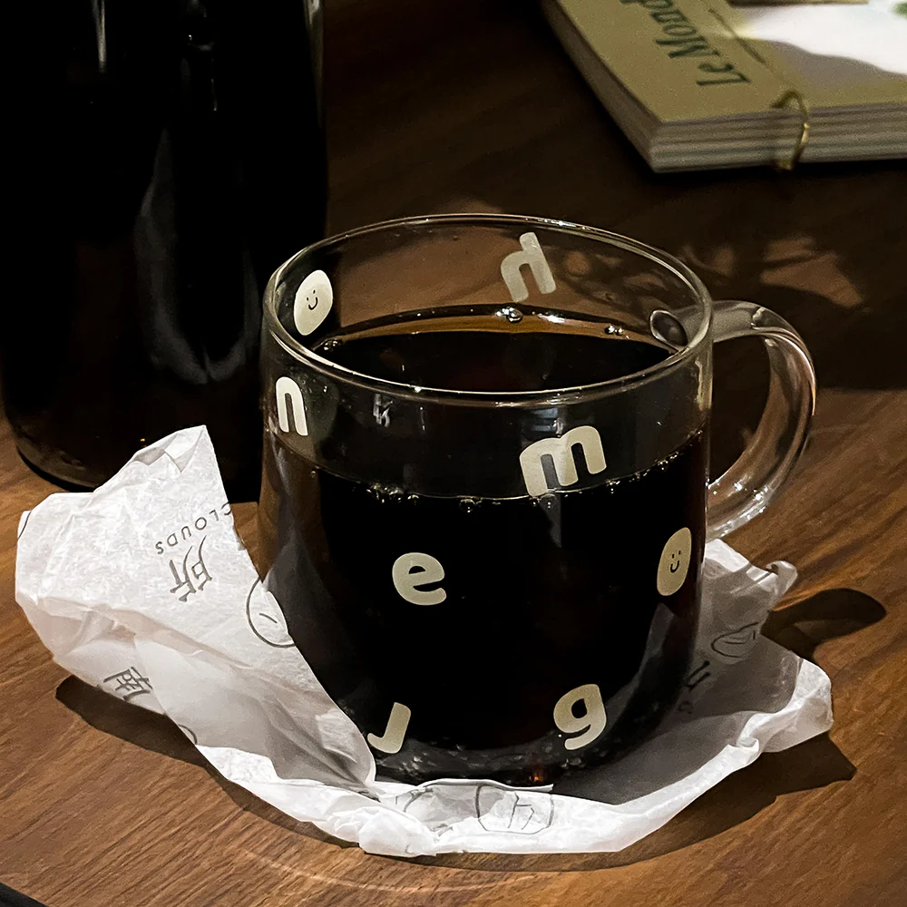 Letters Smile Face Printed Glass Cup