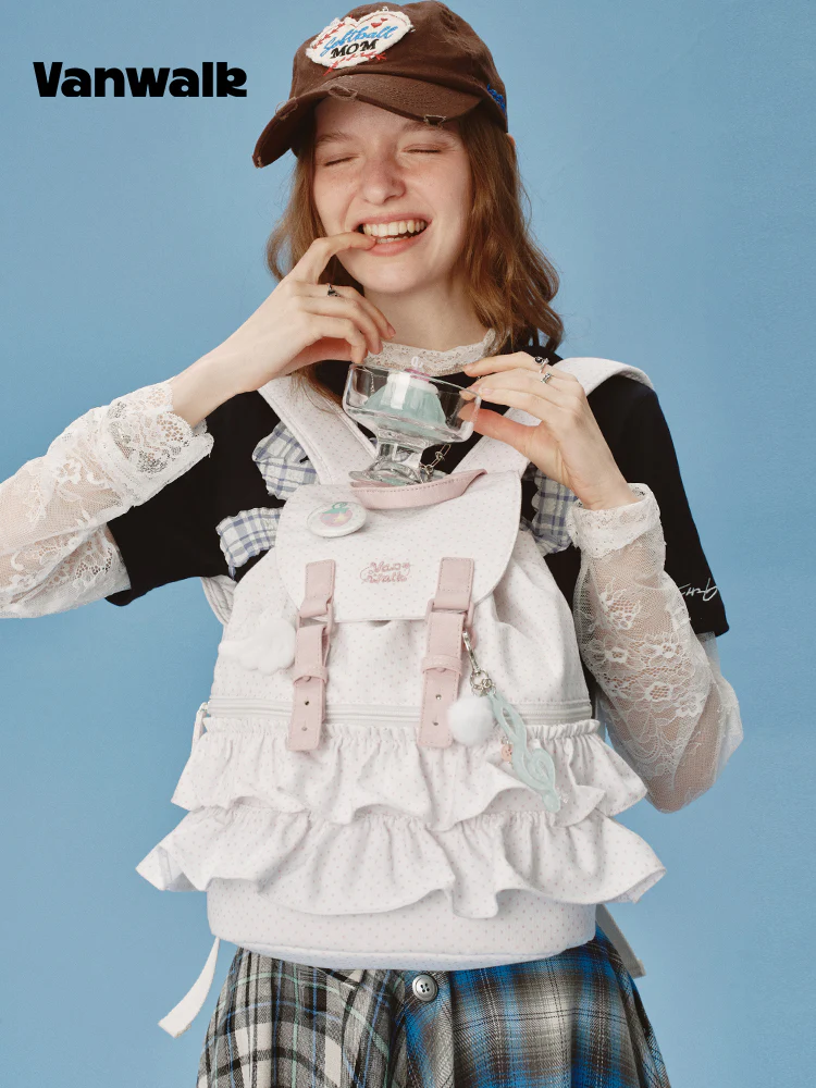 Vanwalk Lace Polka Dot Ballerina Backpack