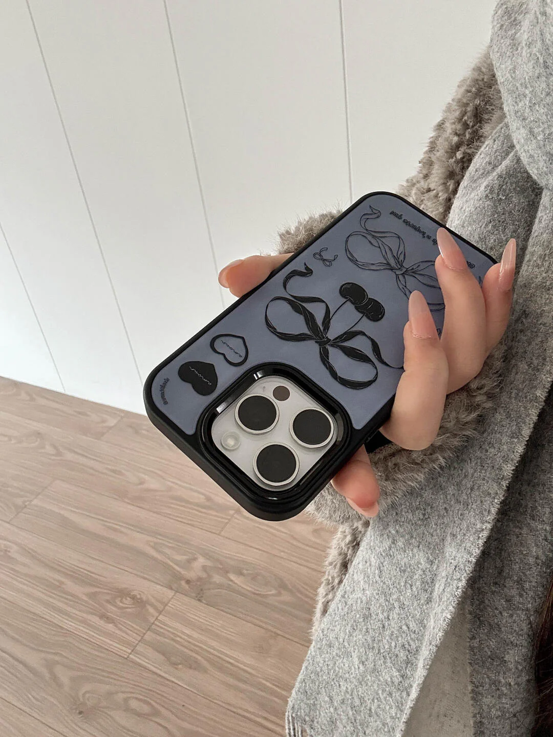 Blue Cherry Bow Printed Phone Case