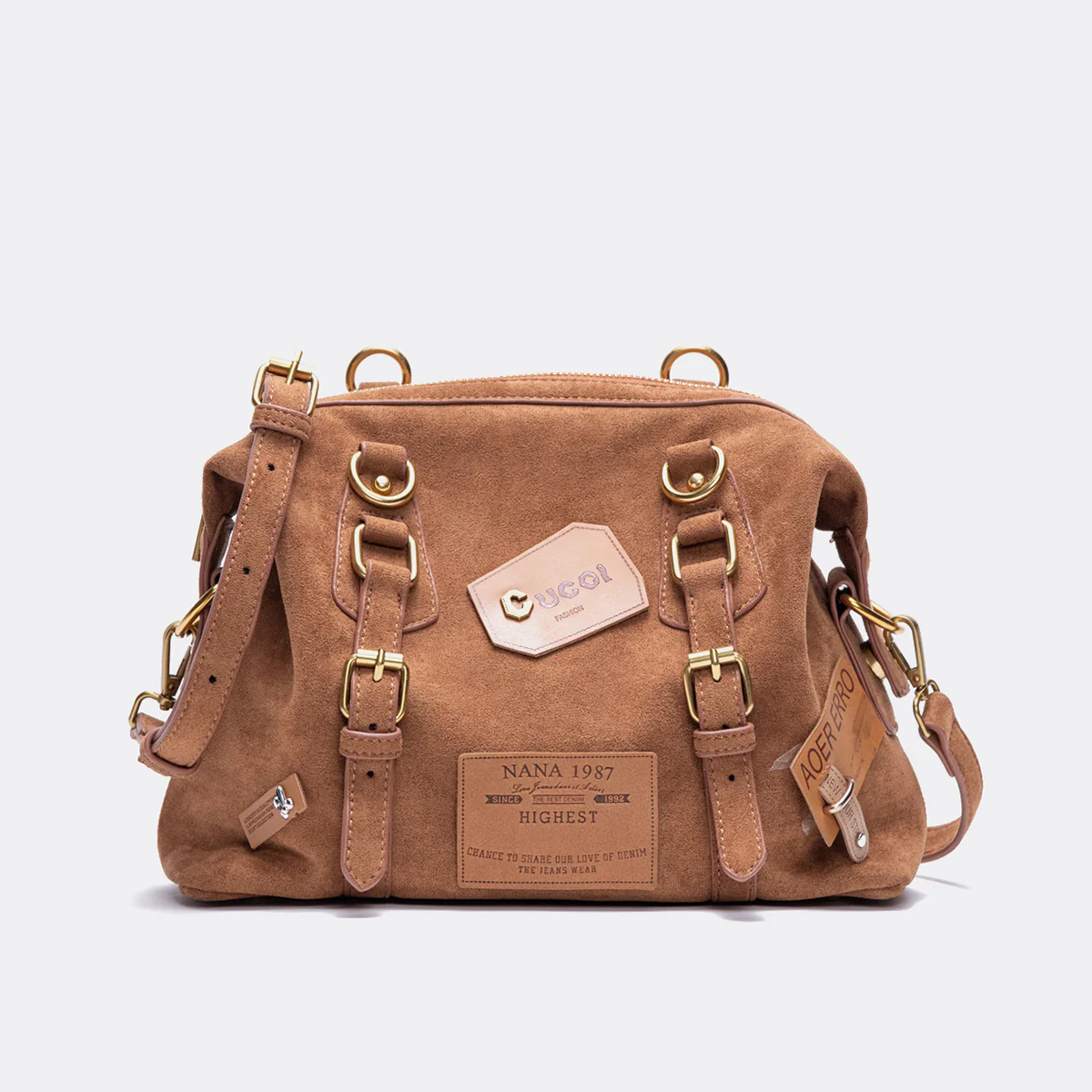 Retro Patch Rivet Shoulder Bag