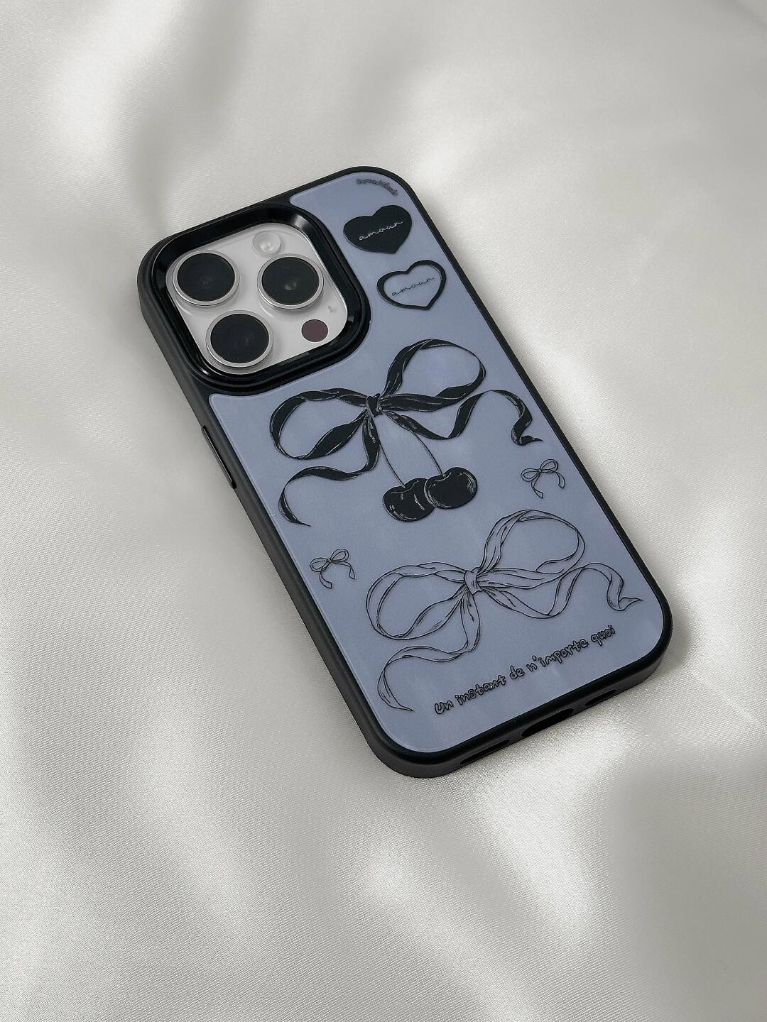 Blue Cherry Bow Printed Phone Case