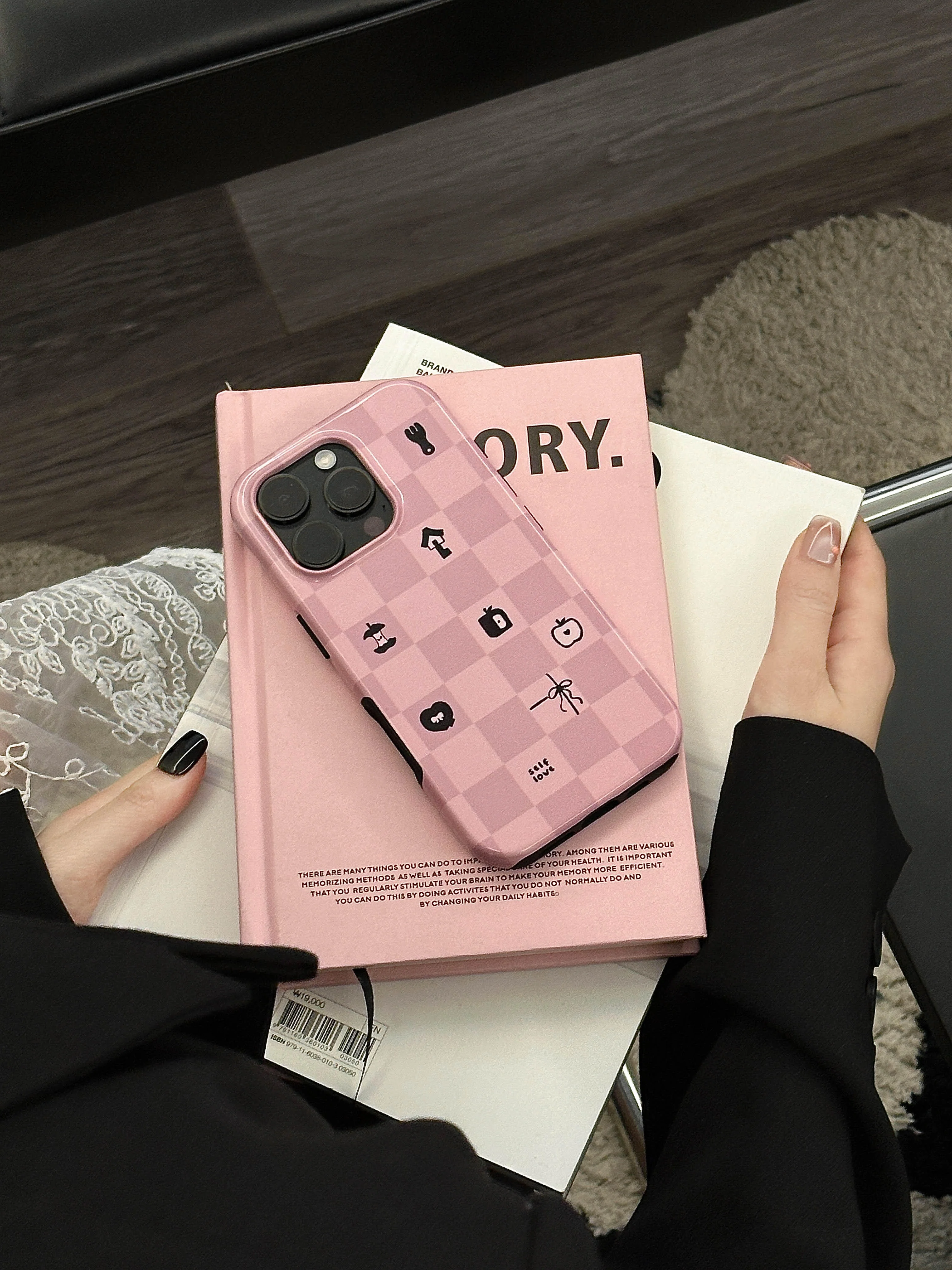 Mist Pink Checkered Print Double Layer Phone Case