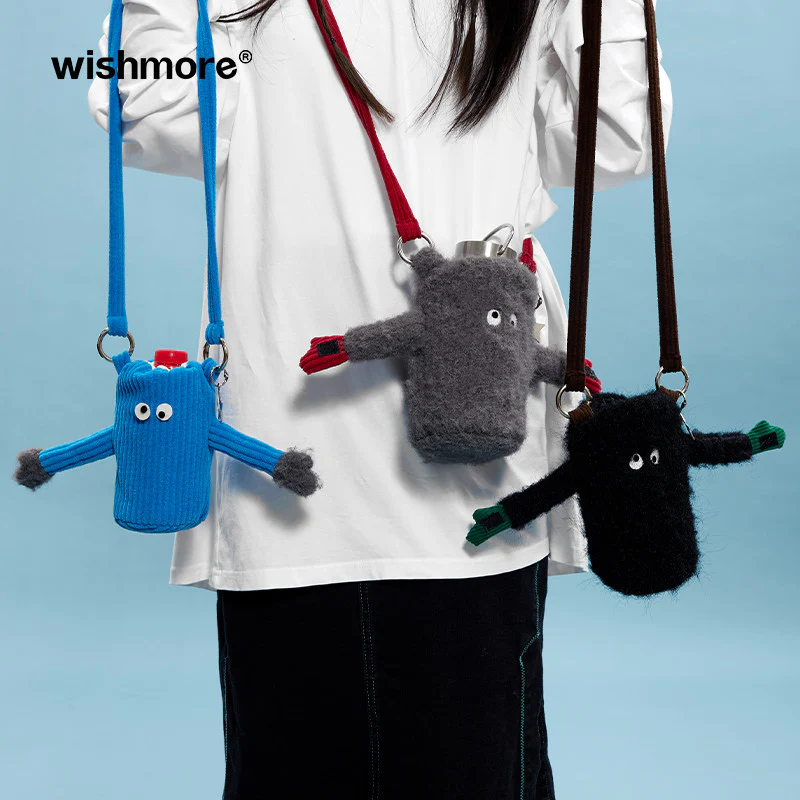 Thermos Cup with Cartoon Plush Monster Crossbody Bag